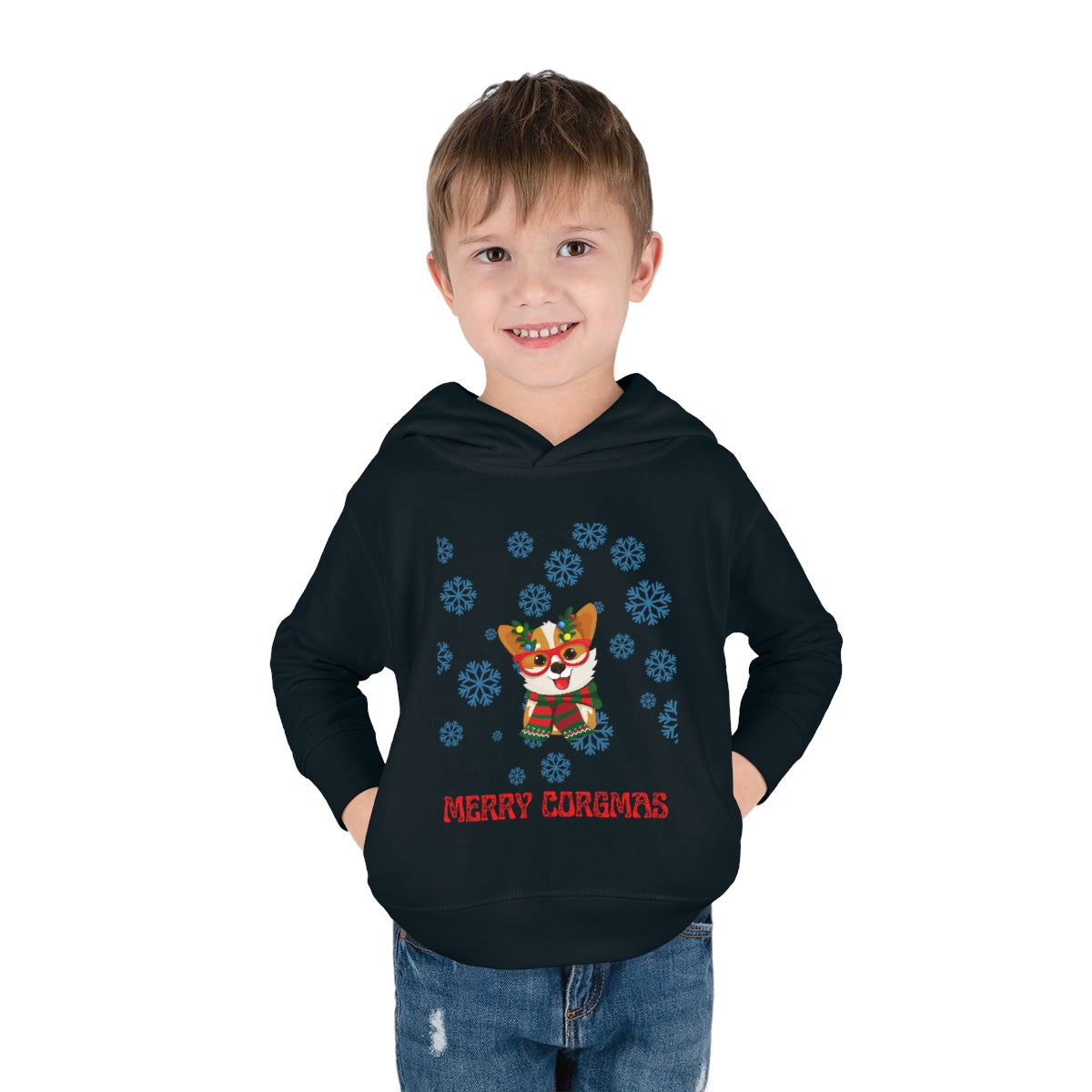 Merry Corgmas Toddler Pullover Fleece Hoodie