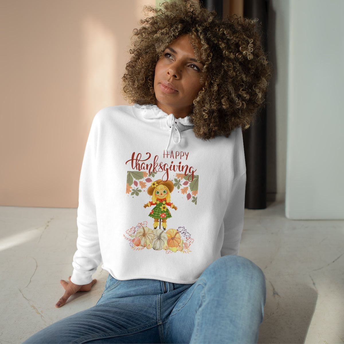 Scarecrow Happy Thanksgiving Crop Hoodie