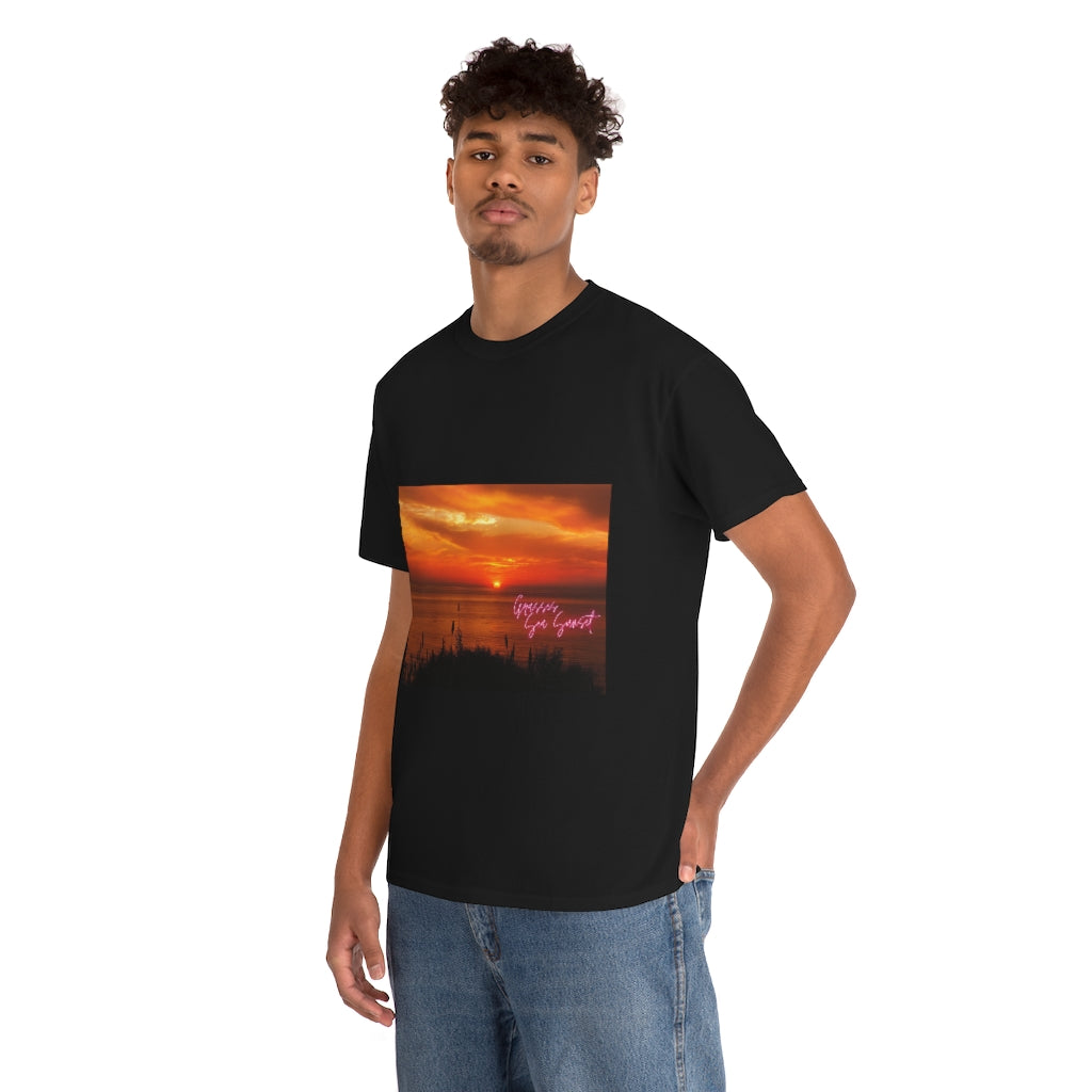 Grasses Sea Sunset Unisex Heavy Cotton Tee