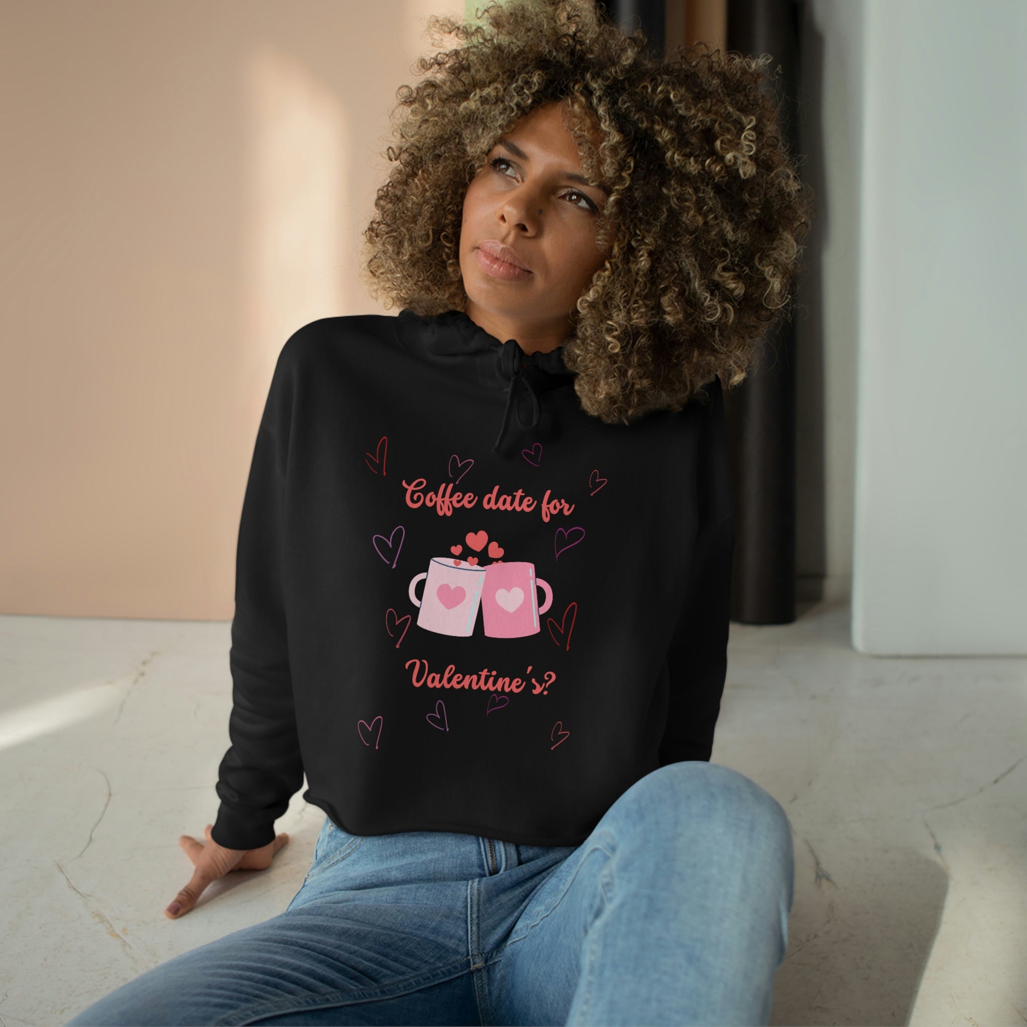 Coffee Date For Valentine's Crop Hoodie