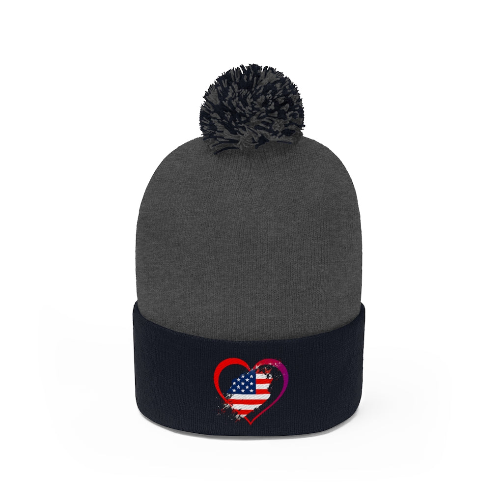 US Flag Pom Pom Beanie