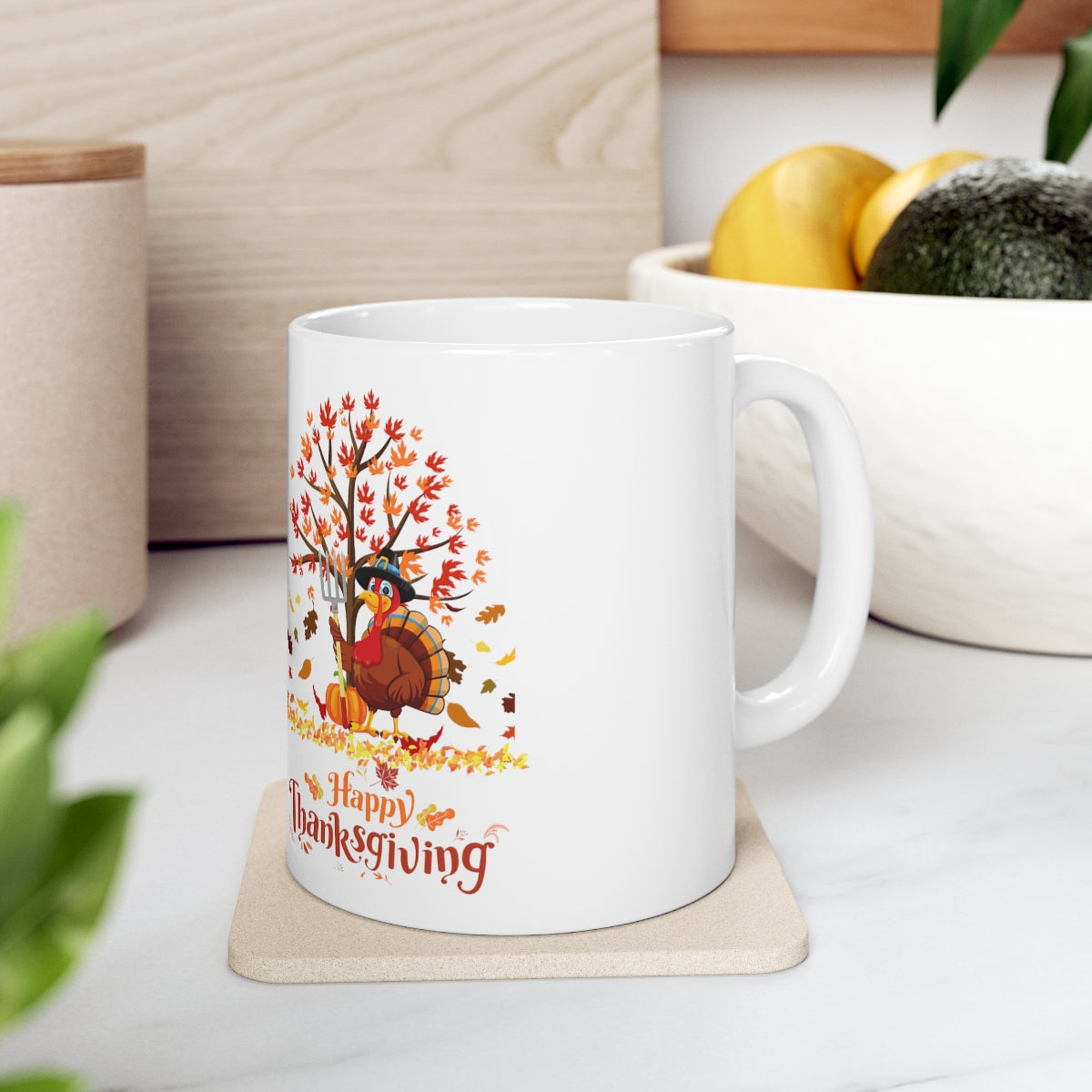 Happy Thanksgiving Turkey Pilgrim Ceramic Mug 11oz