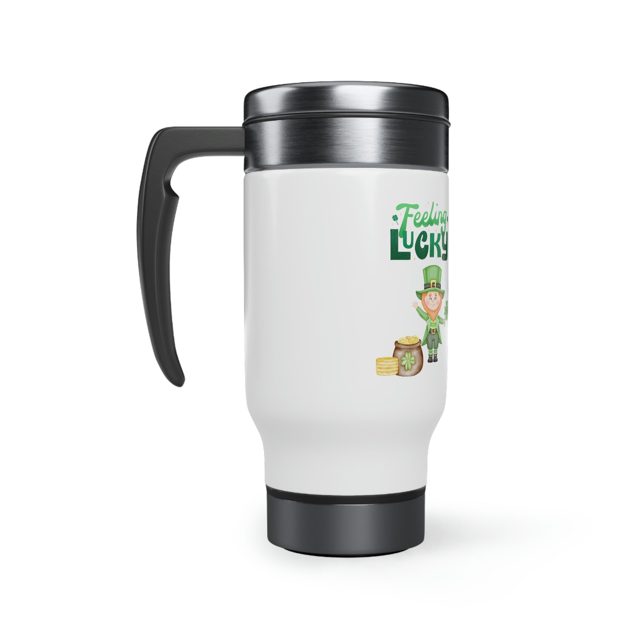 Feeling Lucky Stainless Steel Travel Mug with Handle, 14oz