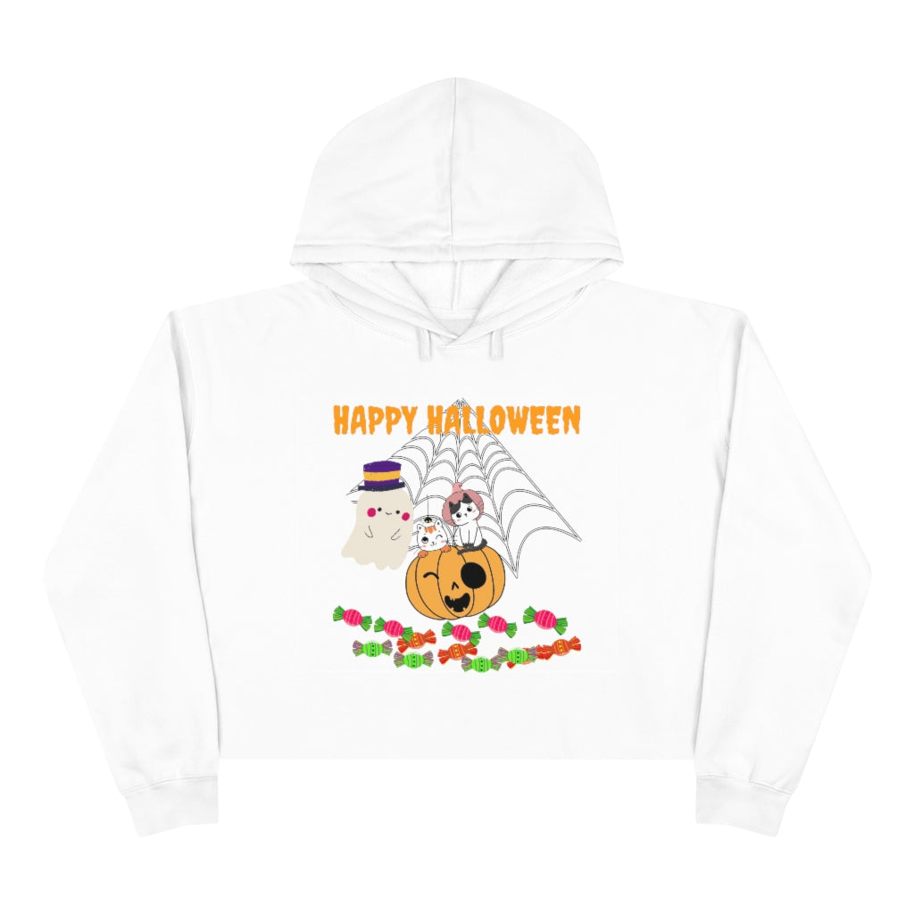 Happy Halloween Little Cats Crop Hoodie