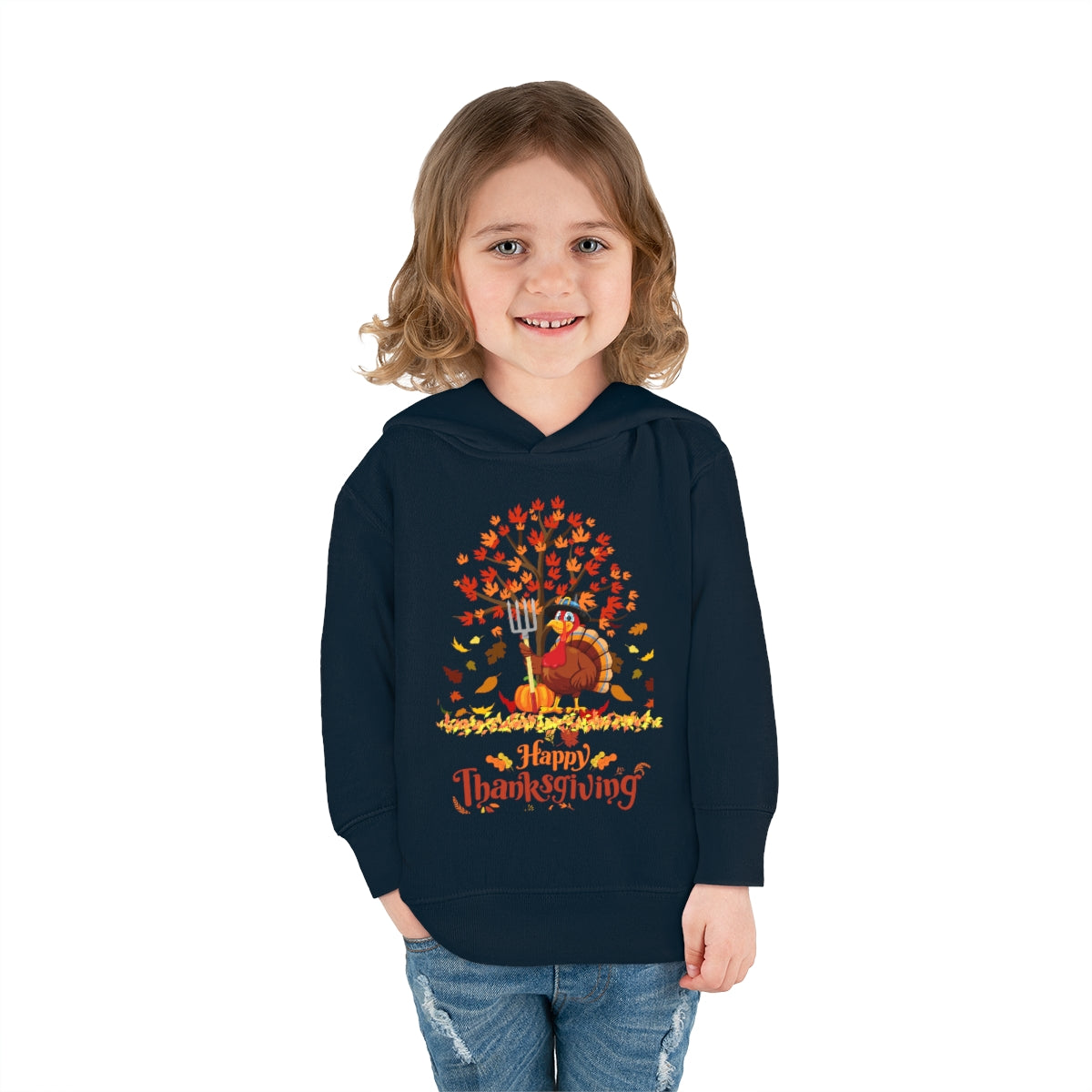 Happy Thanksgiving Turkey Pilgrim Toddler Pullover Fleece Hoodie