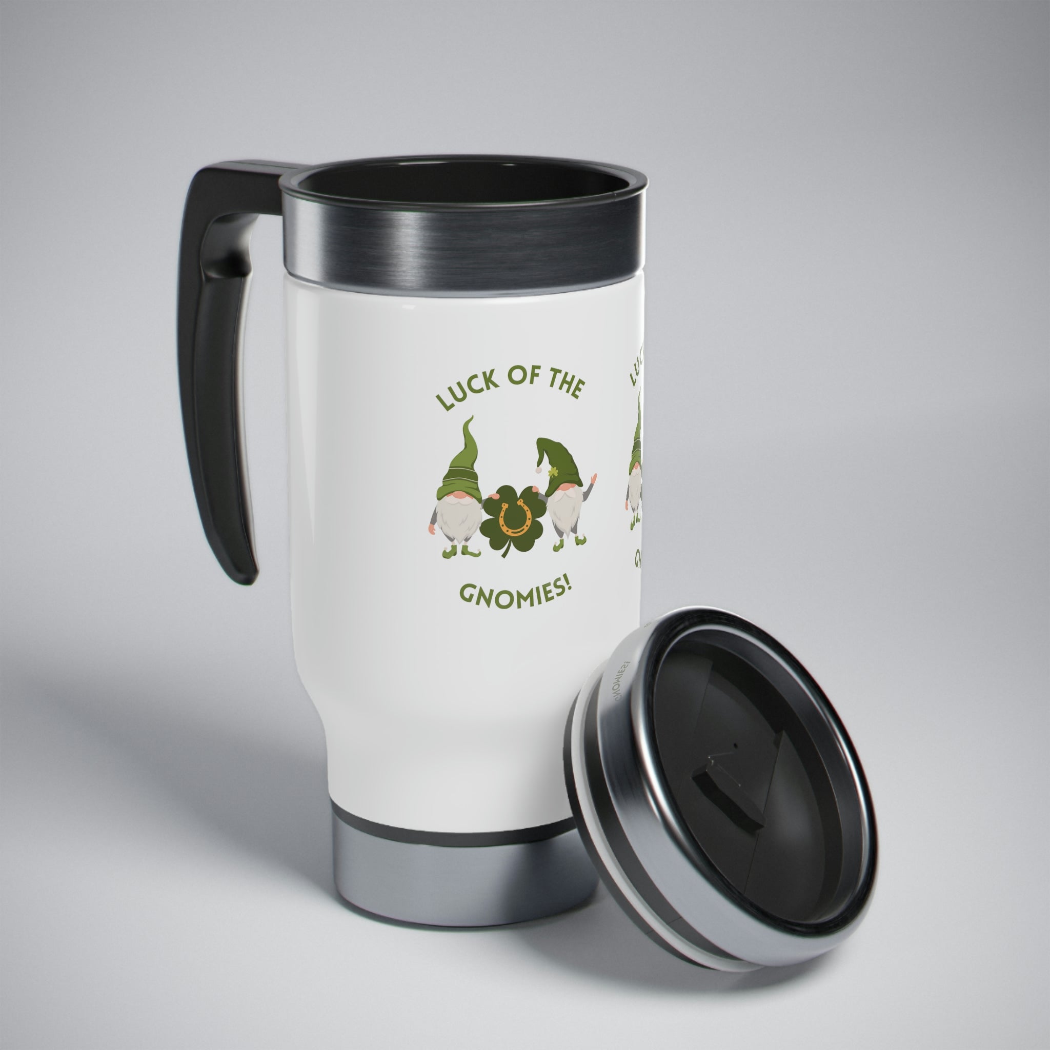The Luck Of The Gnomies! Stainless Steel Travel Mug with Handle, 14oz