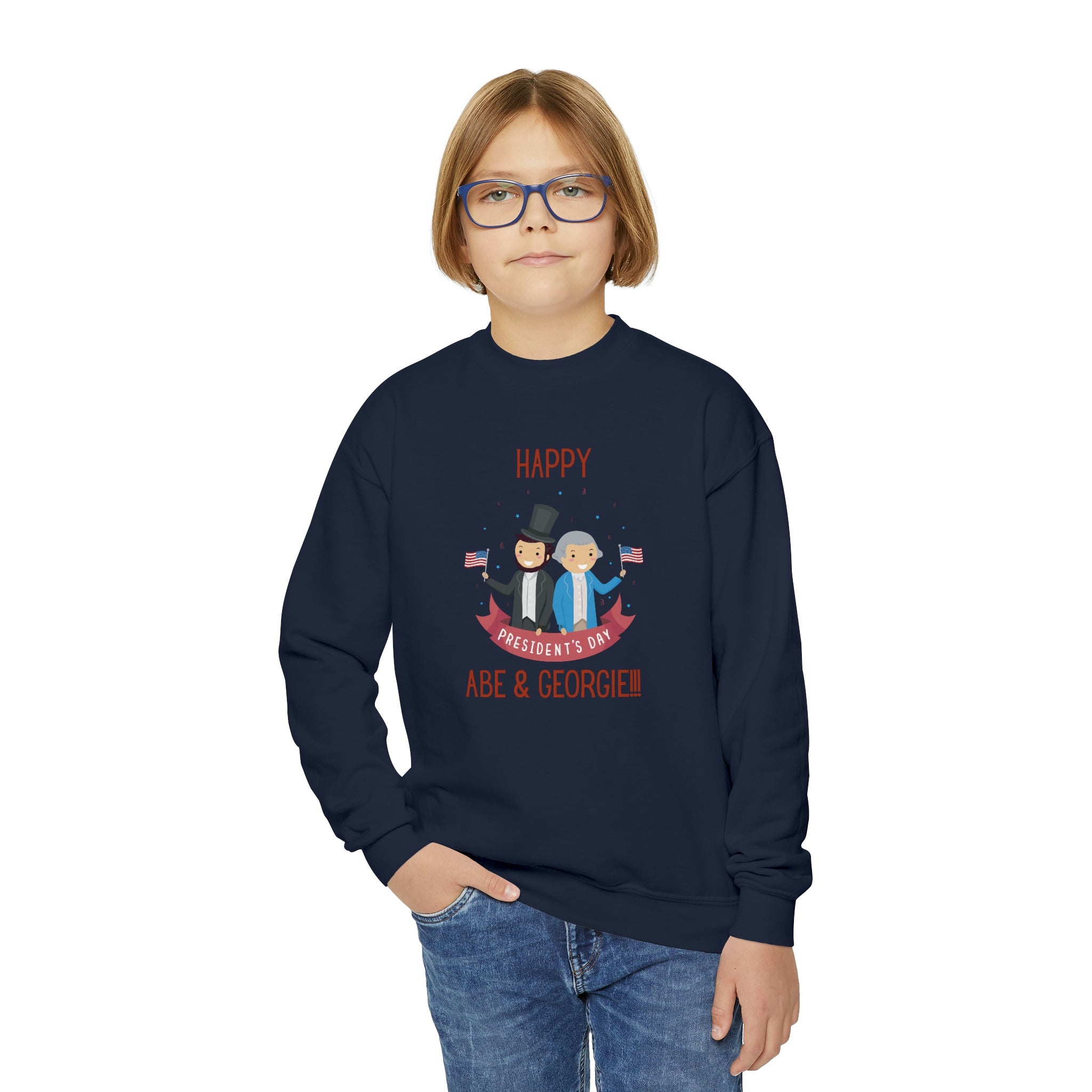 Happy President's Day Abe & Georgie!!! Youth Crewneck Sweatshirt