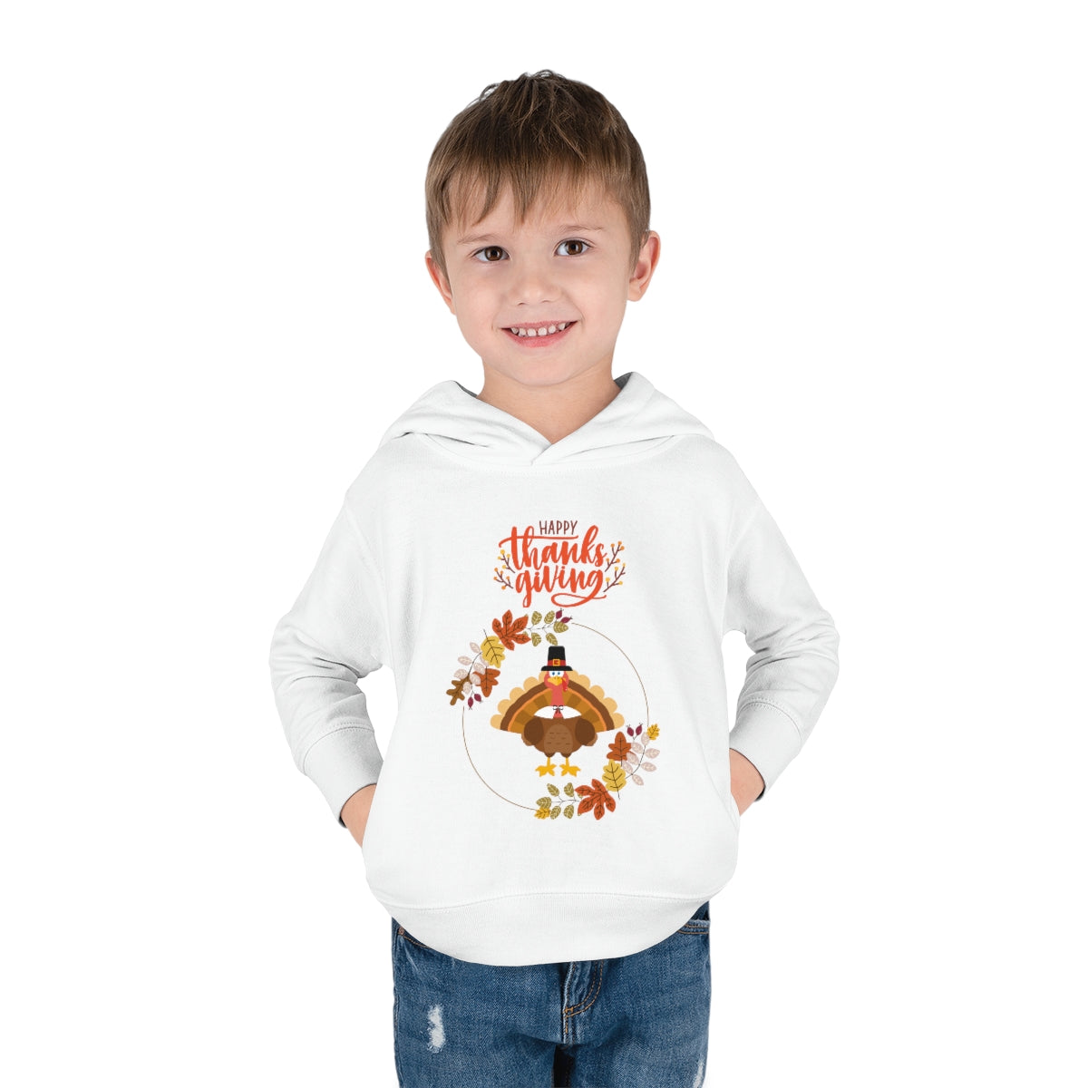 Happy Thanksgiving Pilgrim Turkey Toddler Pullover Fleece Hoodie