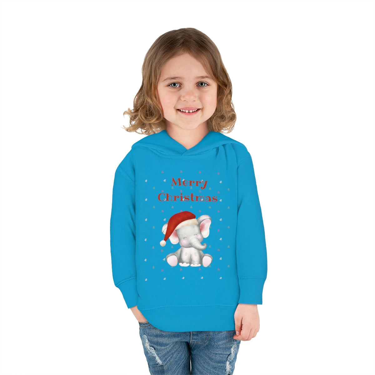Cute Christmas Elephant Toddler Pullover Fleece Hoodie