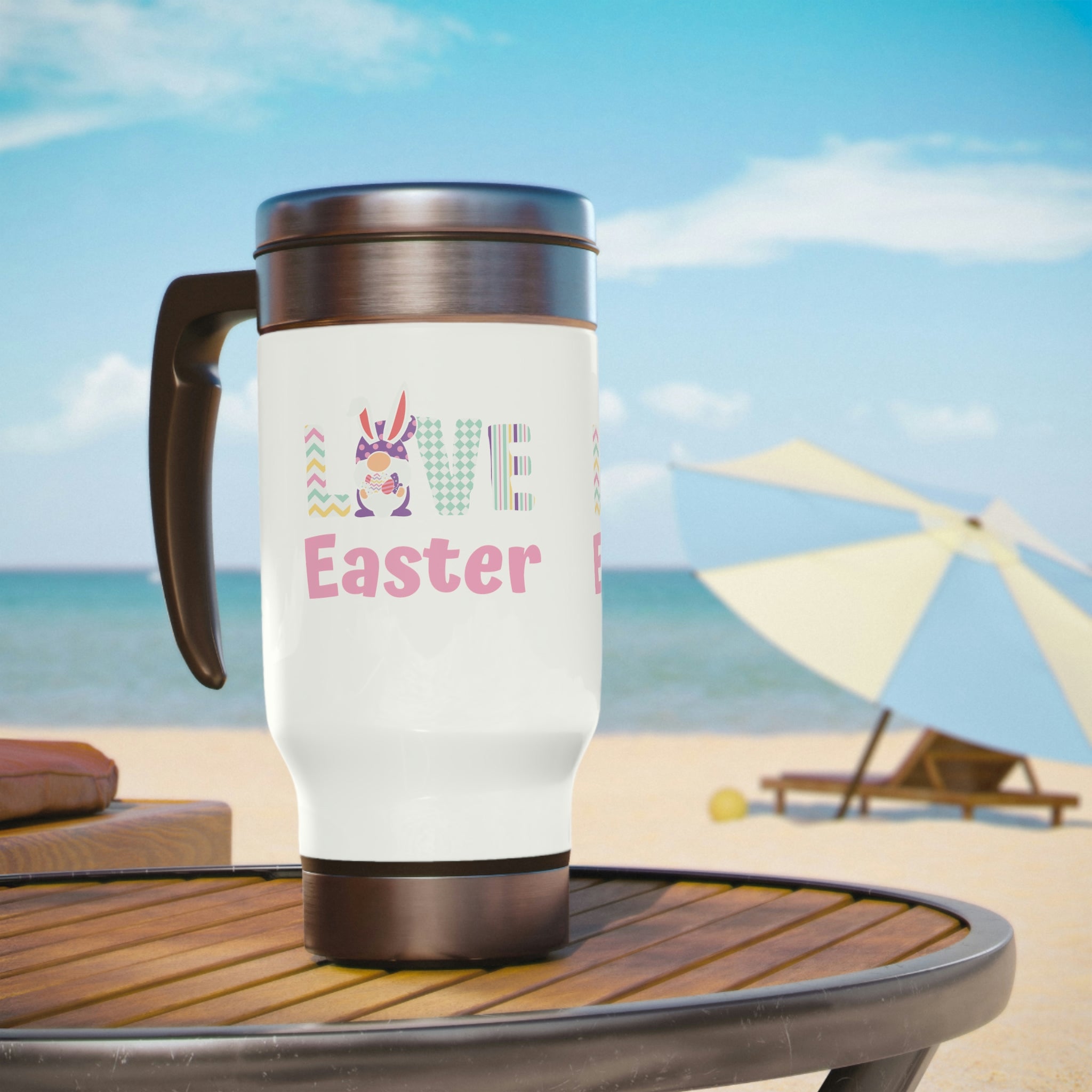 Gnome Love Easter Stainless Steel Travel Mug with Handle, 14oz