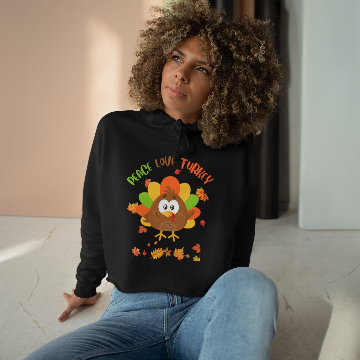 Peace Love Turkey Crop Hoodie