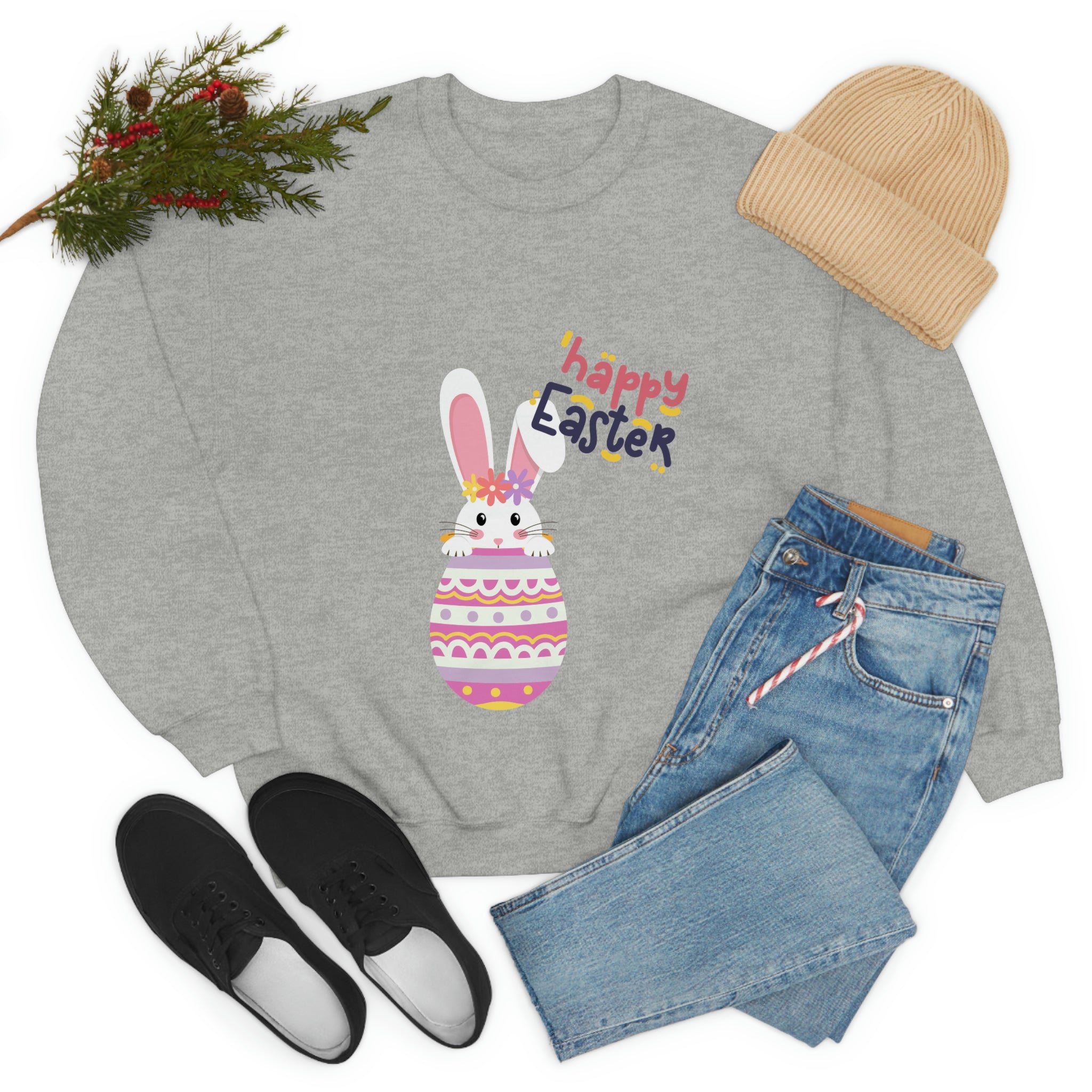 Happy Easter Day Bunny Unisex Heavy Blend™ Crewneck Sweatshirt