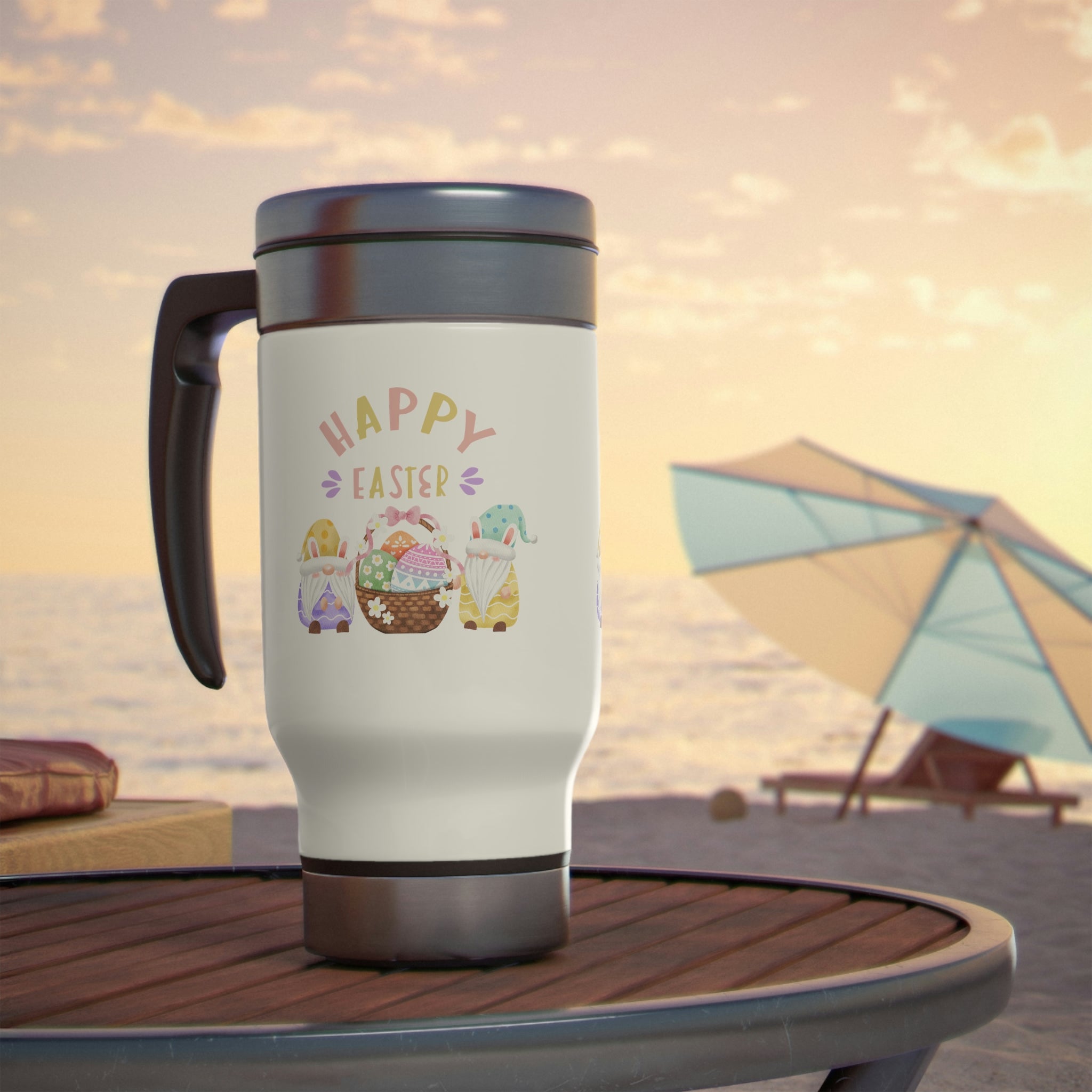 Happy Easter Gnome Stainless Steel Travel Mug with Handle, 14oz