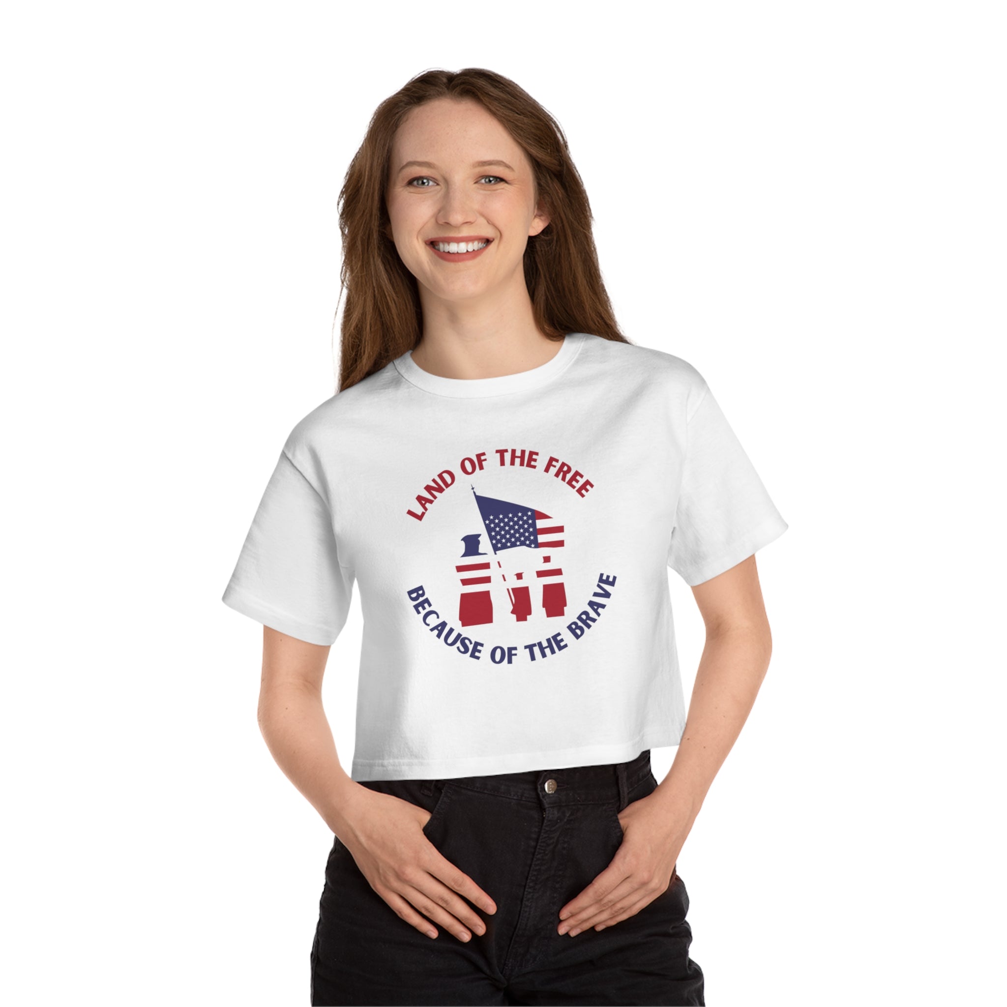 Memorial Day  Land Of The Free Champion Women's Heritage Cropped T-Shirt