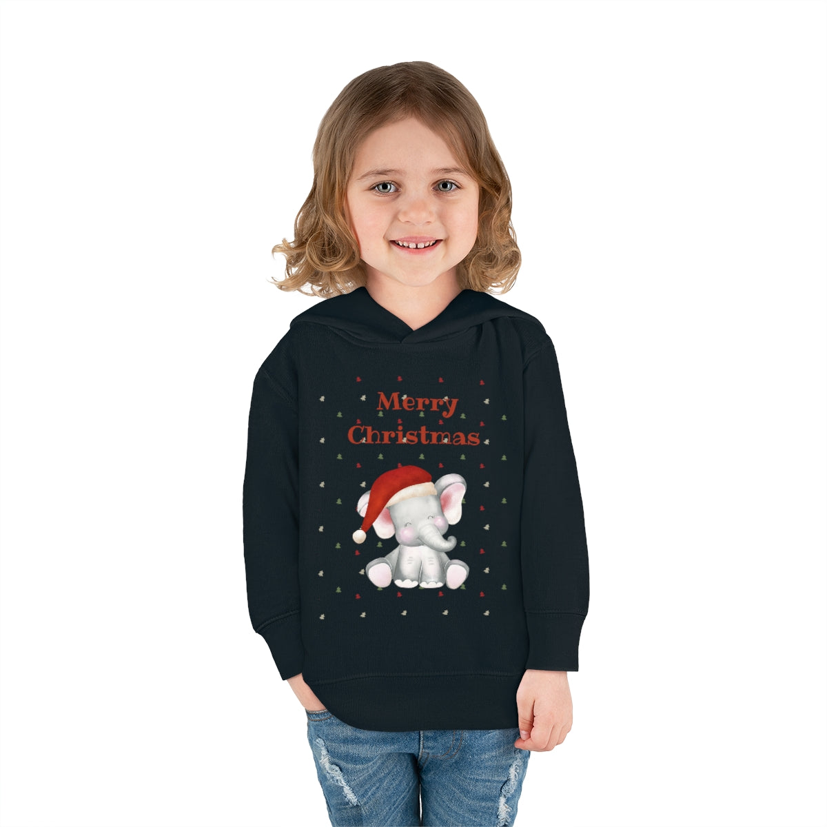 Cute Christmas Elephant Toddler Pullover Fleece Hoodie