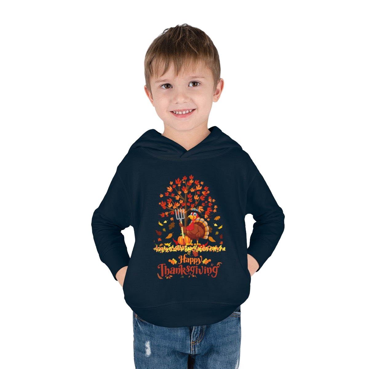 Happy Thanksgiving Turkey Pilgrim Toddler Pullover Fleece Hoodie