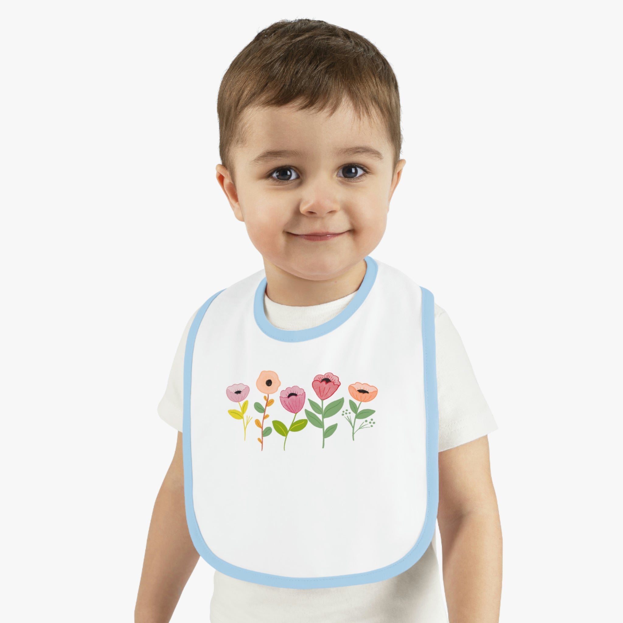 Spring Flowers Baby Contrast Trim Jersey Bib