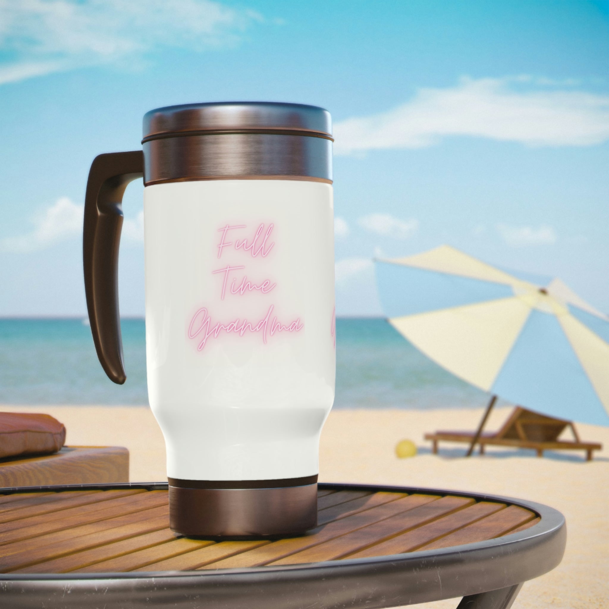 Full Time Grandma Stainless Steel Travel Mug with Handle, 14oz