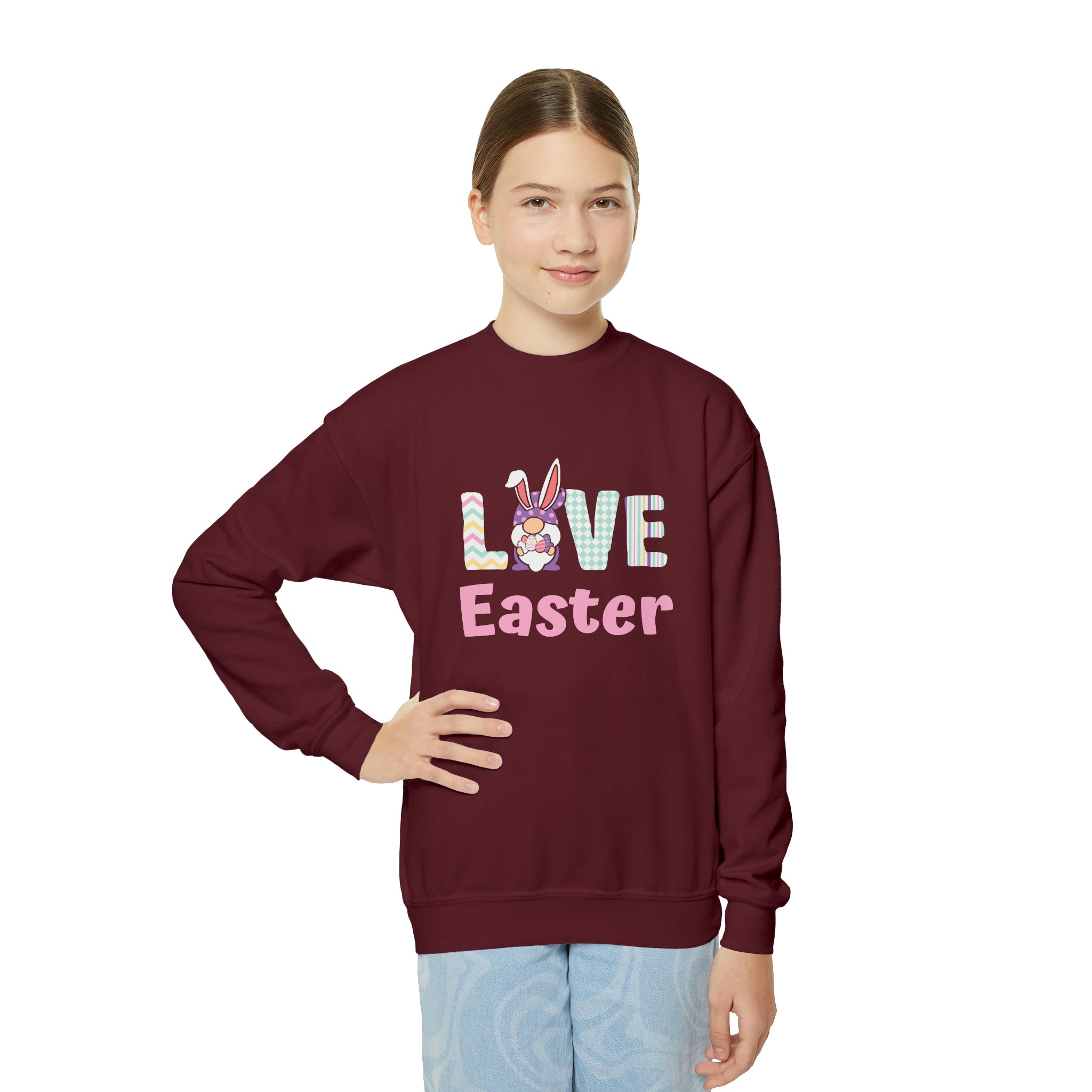 Gnome Love Easter Youth Crewneck Sweatshirt