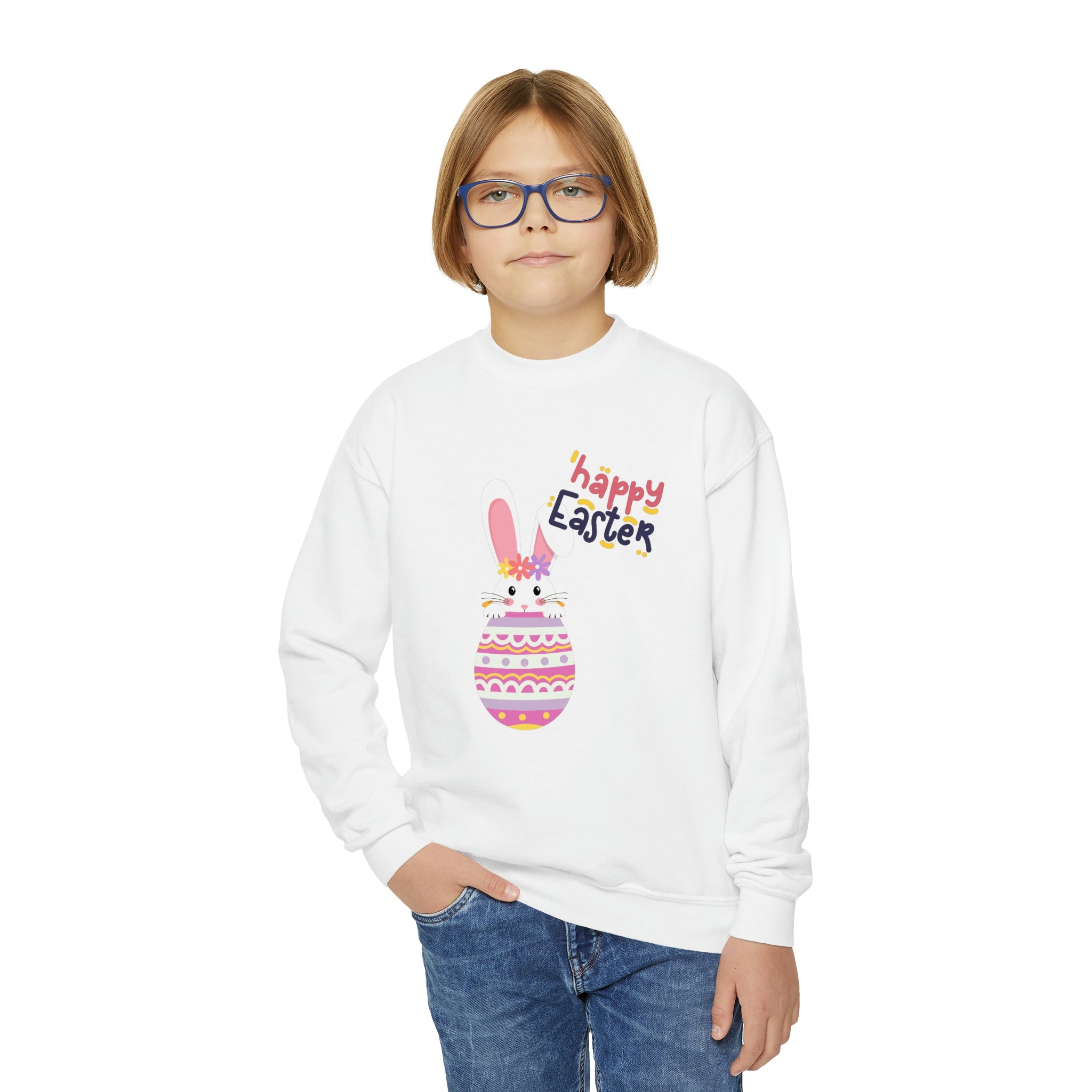 Happy Easter Day Bunny Youth Crewneck Sweatshirt