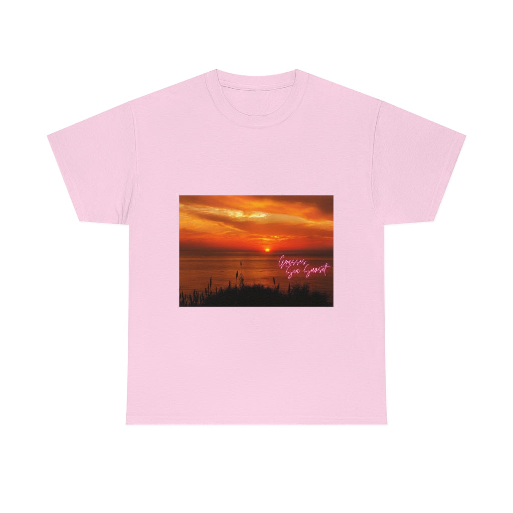 Grasses Sea Sunset Unisex Heavy Cotton Tee