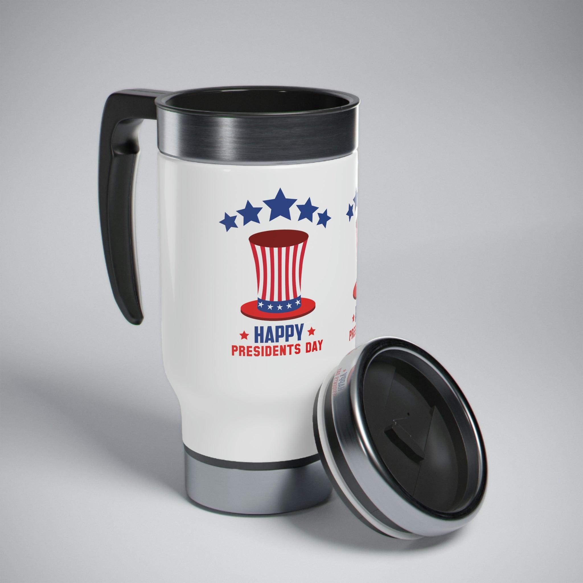 Happy President's Day Hat Stainless Steel Travel Mug with Handle, 14oz