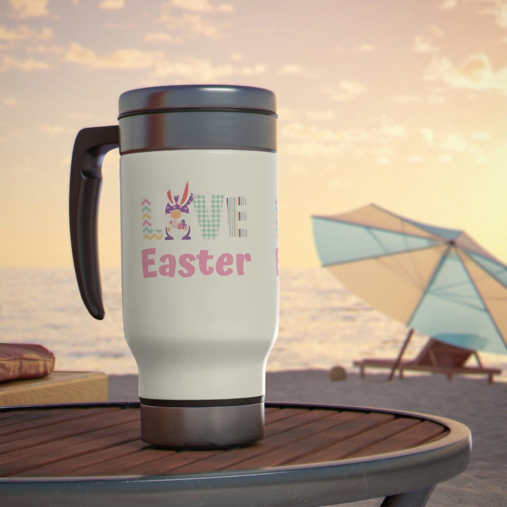 Gnome Love Easter Stainless Steel Travel Mug with Handle, 14oz