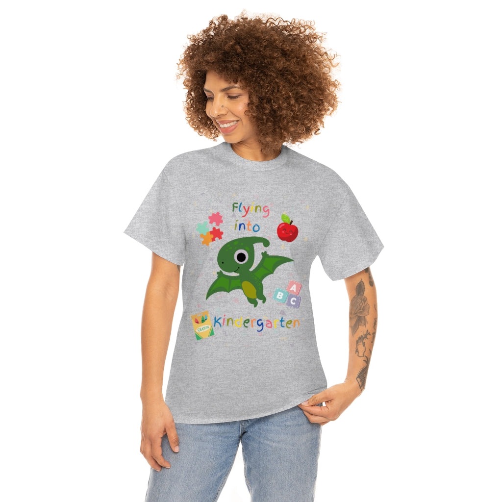 Flying Into Kindergarten Unisex Heavy Cotton Tee