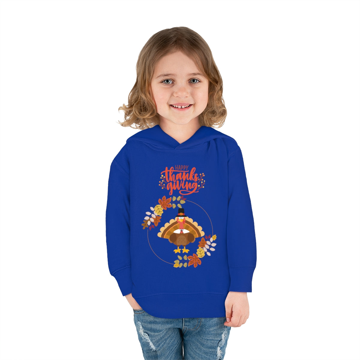 Happy Thanksgiving Pilgrim Turkey Toddler Pullover Fleece Hoodie