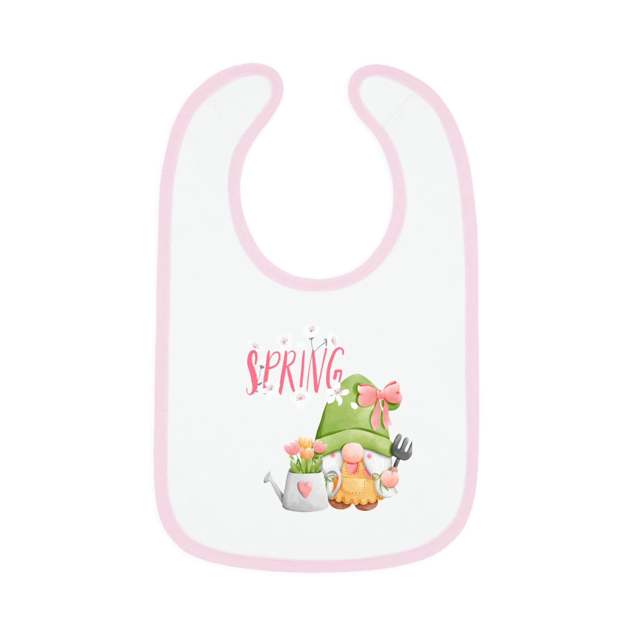 Gnome Happy Spring Baby Contrast Trim Jersey Bib