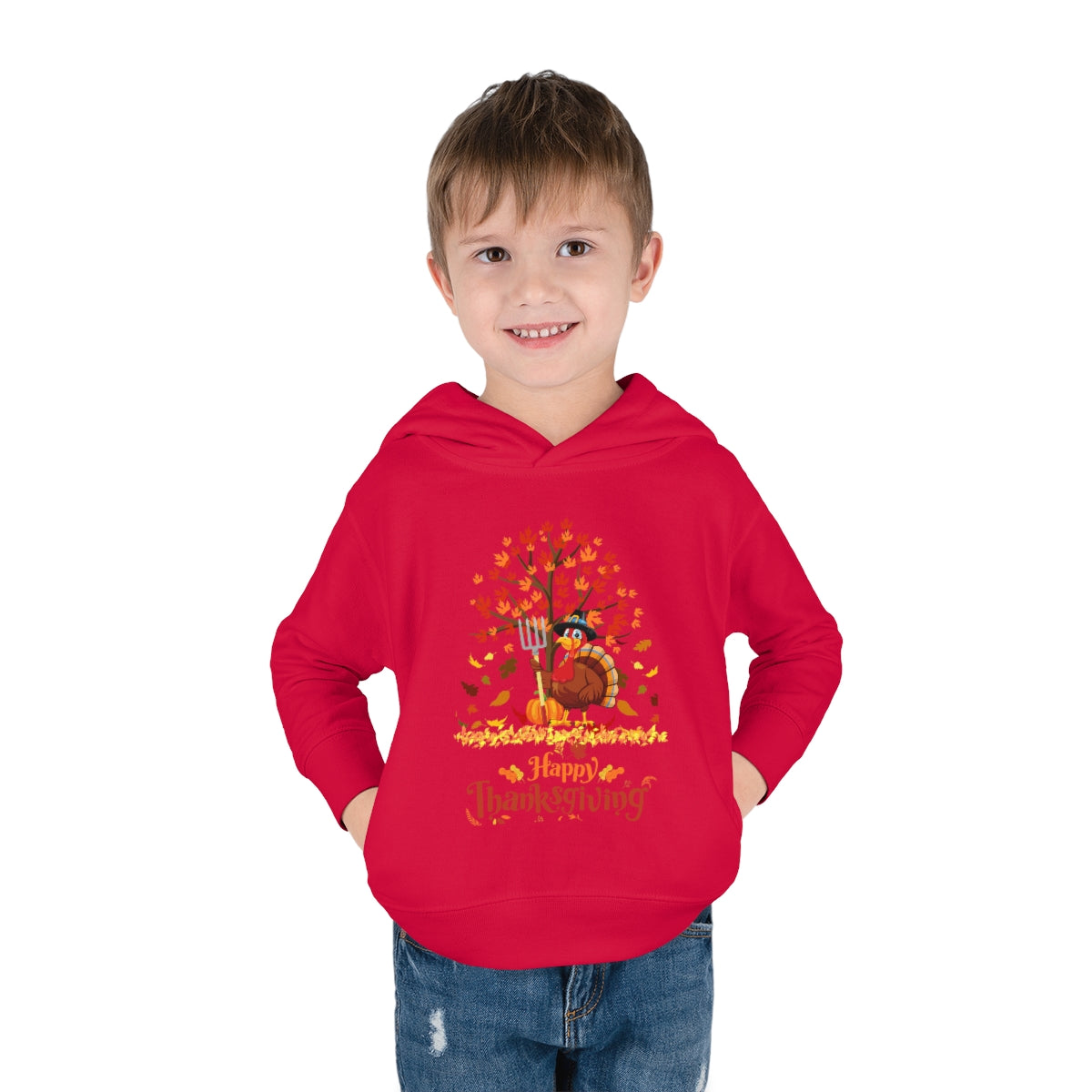 Happy Thanksgiving Turkey Pilgrim Toddler Pullover Fleece Hoodie