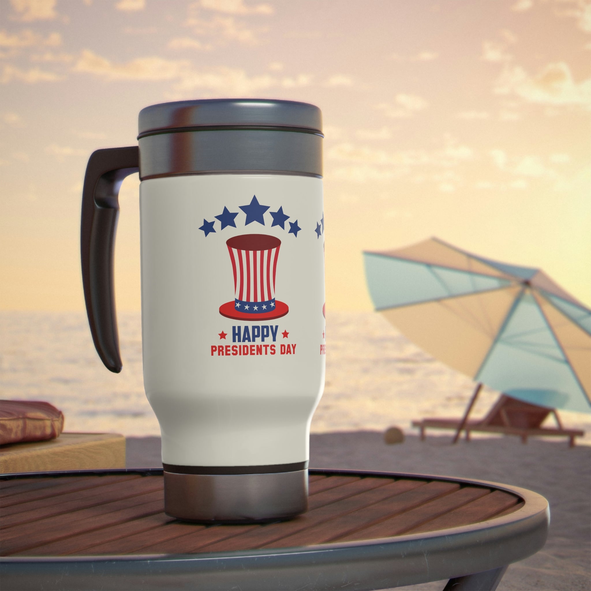 Happy President's Day Hat Stainless Steel Travel Mug with Handle, 14oz