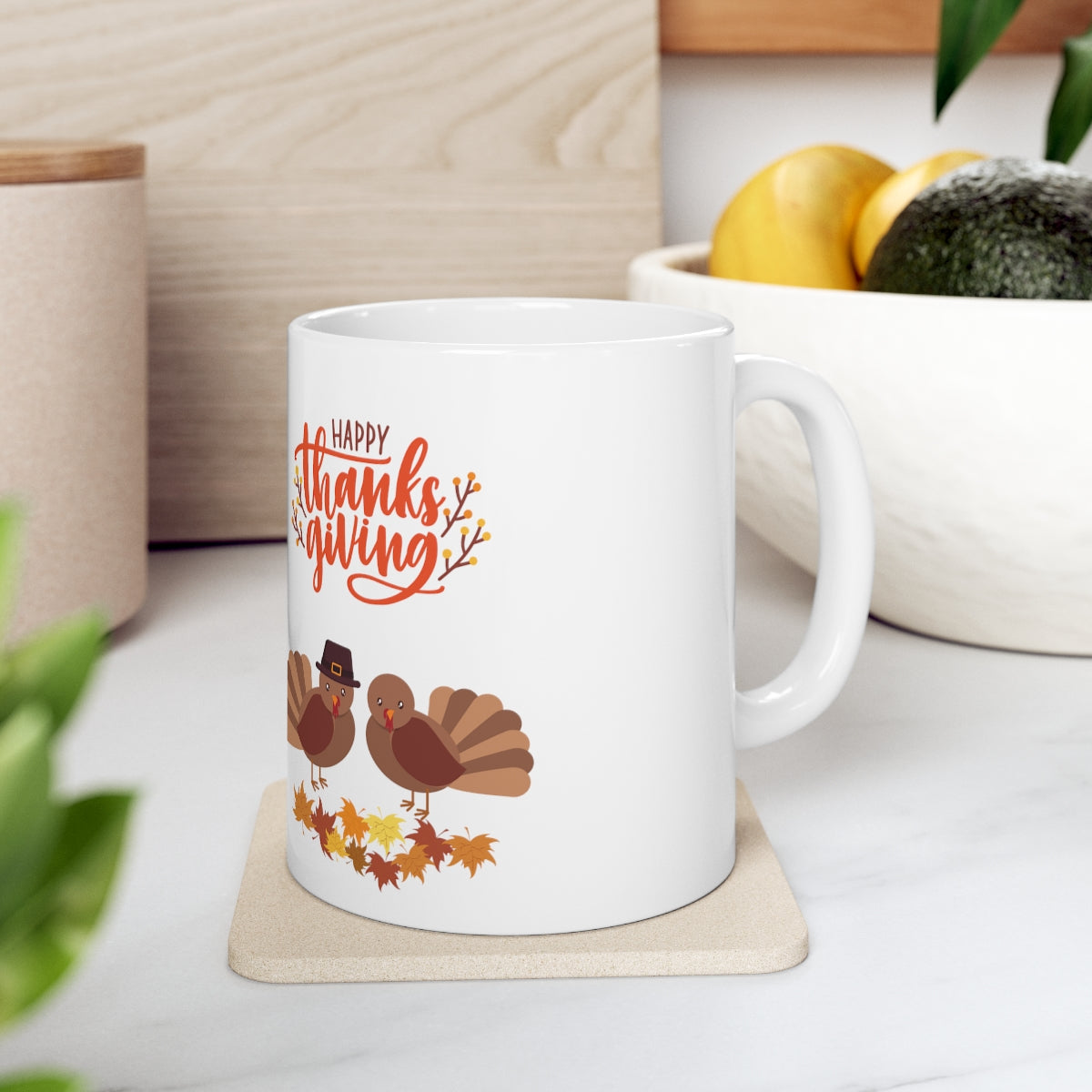 Cute Thanksgiving Turkey Pilgrims Ceramic Mug 11oz