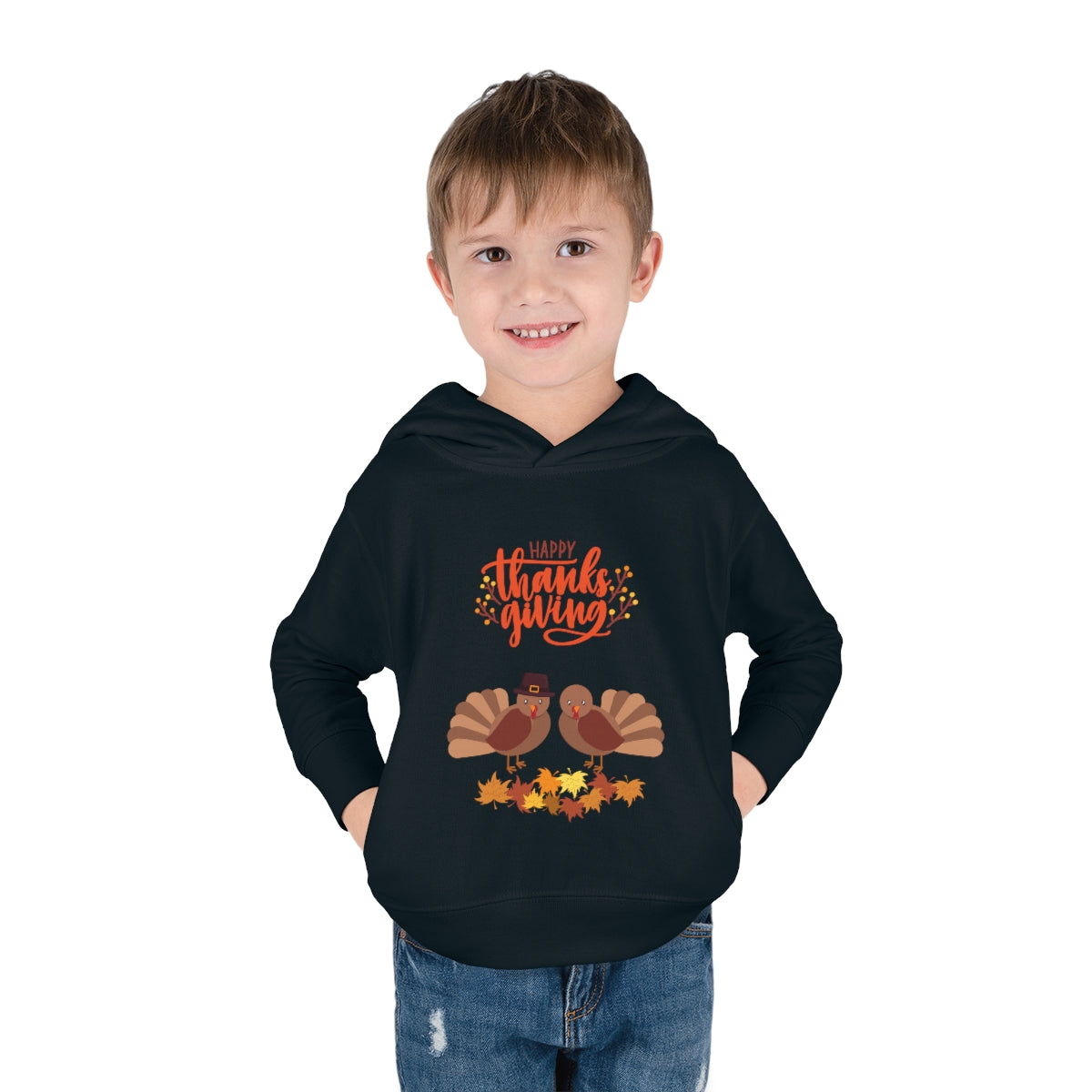 Cute Thanksgiving Turkey Pilgrim Toddler Pullover Fleece Hoodie