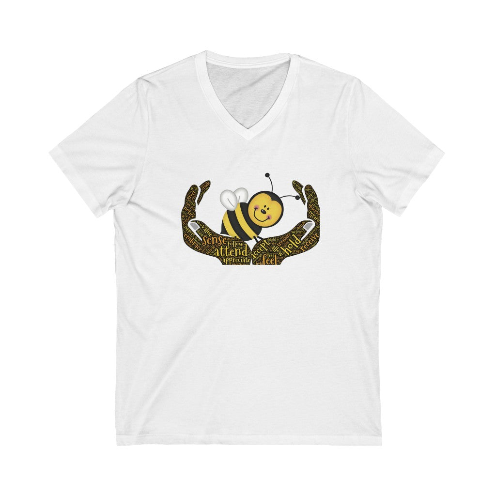 Bee Happy Unisex Jersey Short Sleeve V-Neck Tee