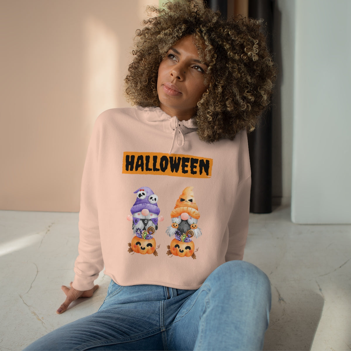 Happy Halloween Pumpkin Candies Crop Hoodie