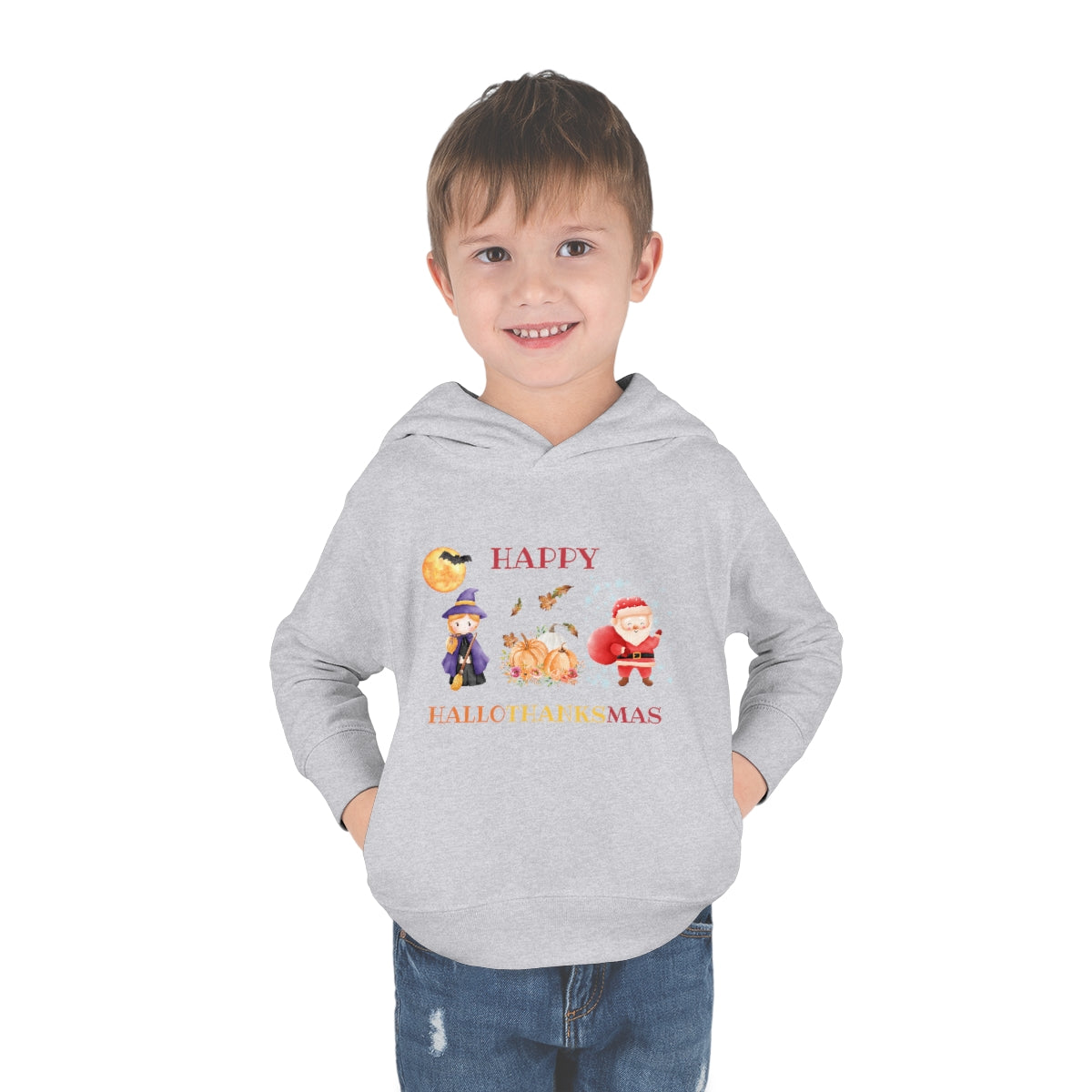 Happy Hallothanksmas Toddler Pullover Fleece Hoodie