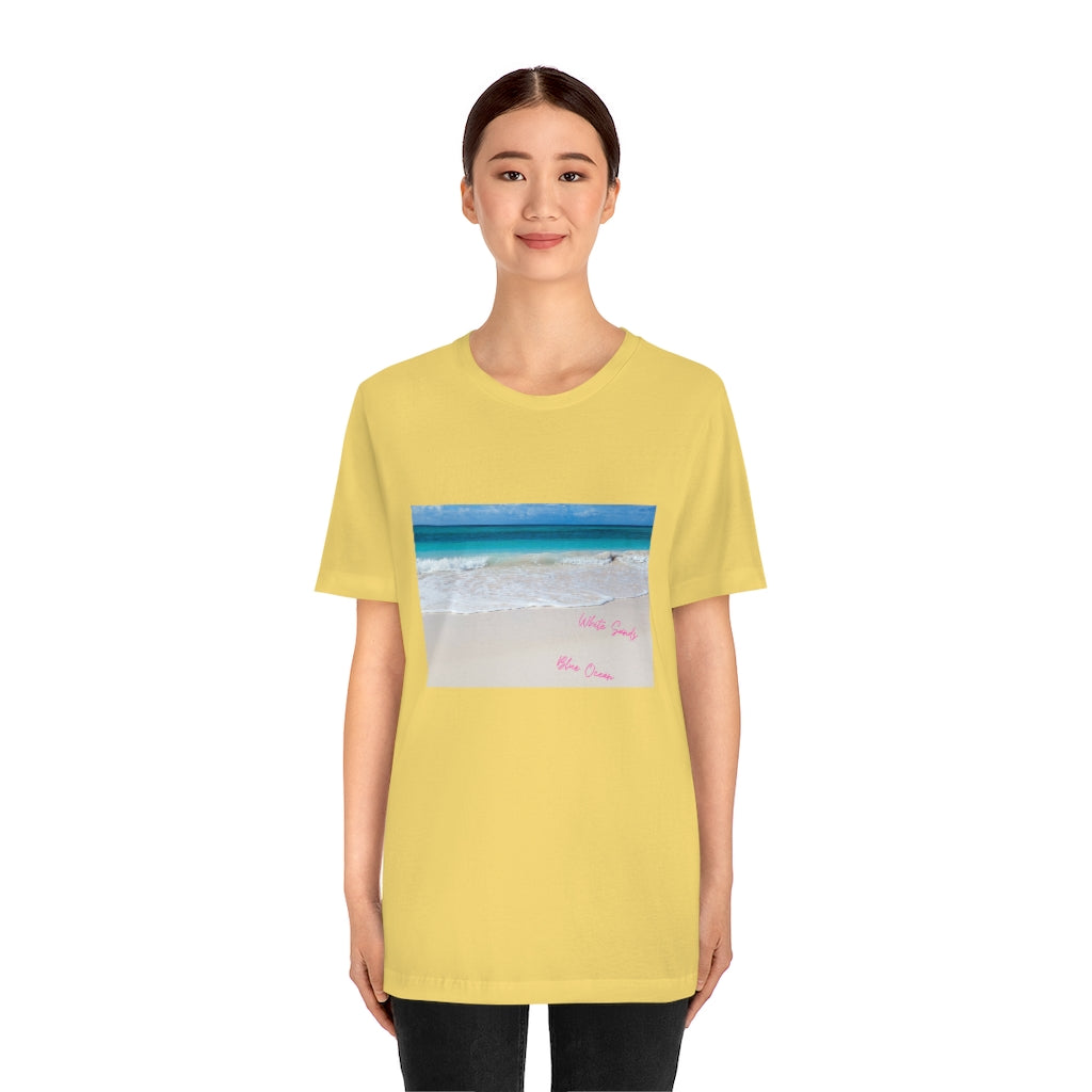 White Sands Blue Ocean Unisex Jersey Short Sleeve Tee