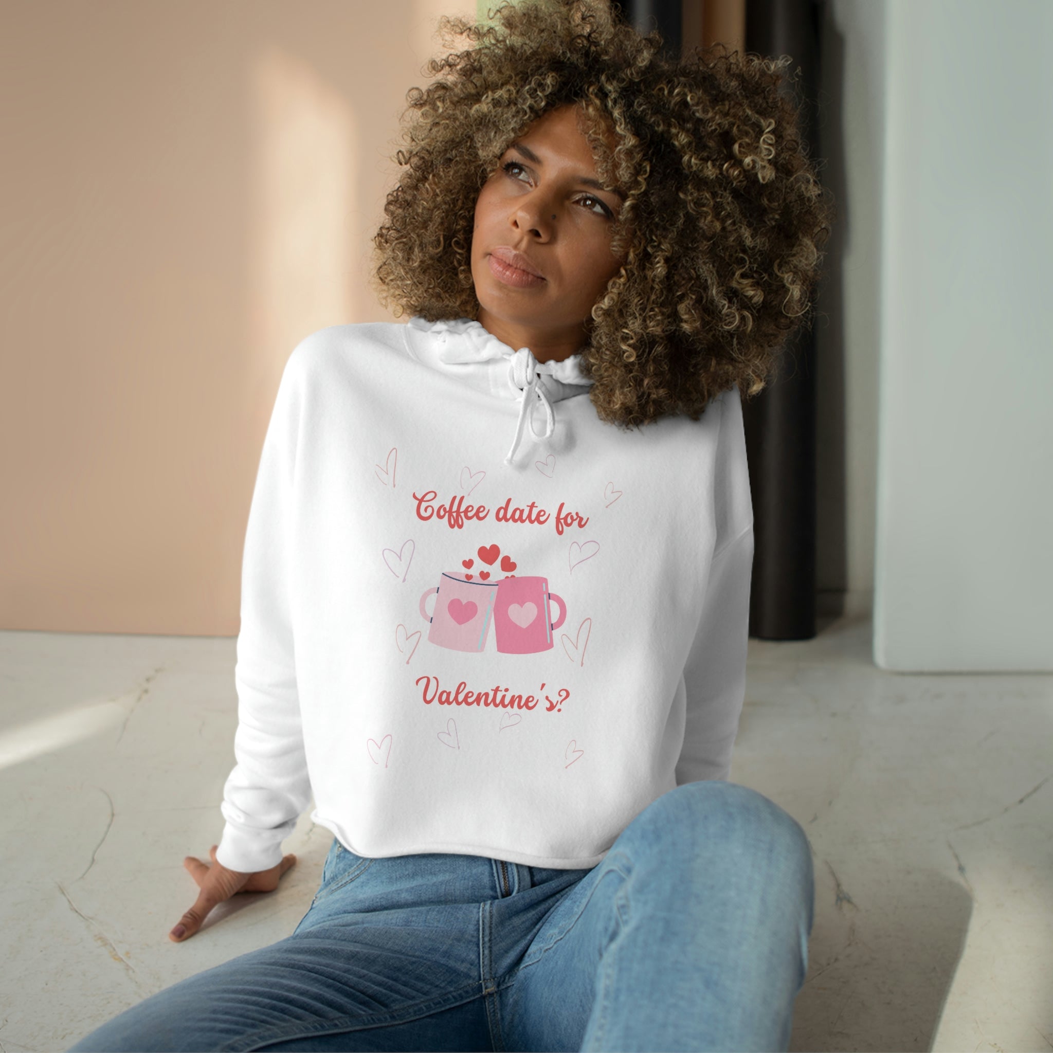 Coffee Date For Valentine's Crop Hoodie