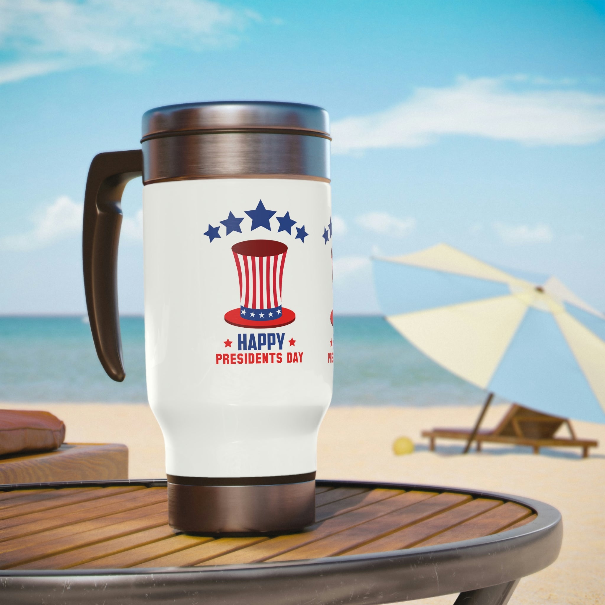 Happy President's Day Hat Stainless Steel Travel Mug with Handle, 14oz