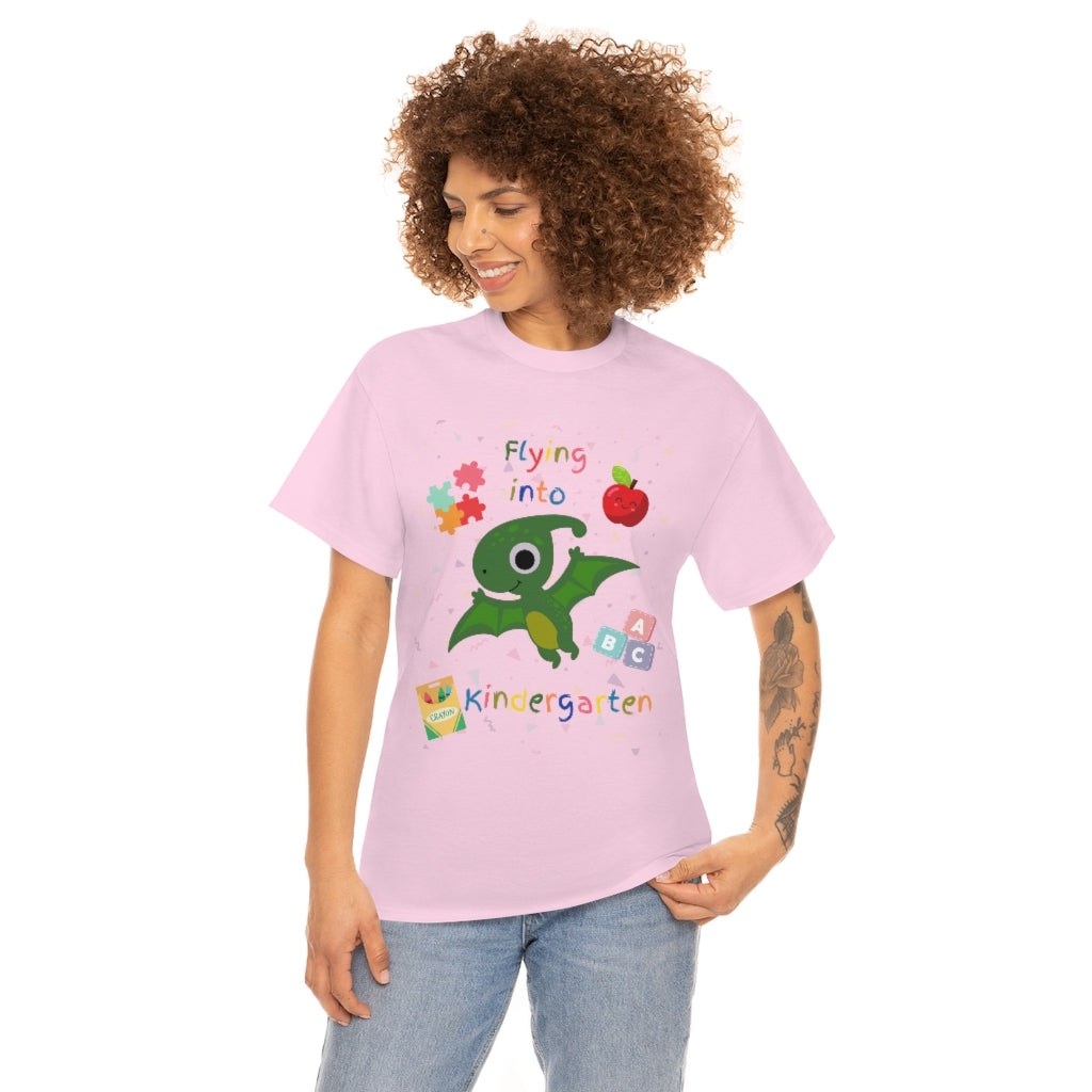 Flying Into Kindergarten Unisex Heavy Cotton Tee