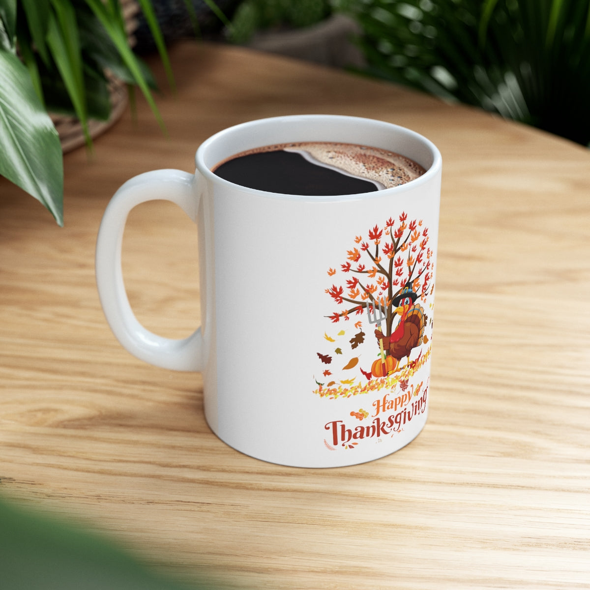 Happy Thanksgiving Turkey Pilgrim Ceramic Mug 11oz