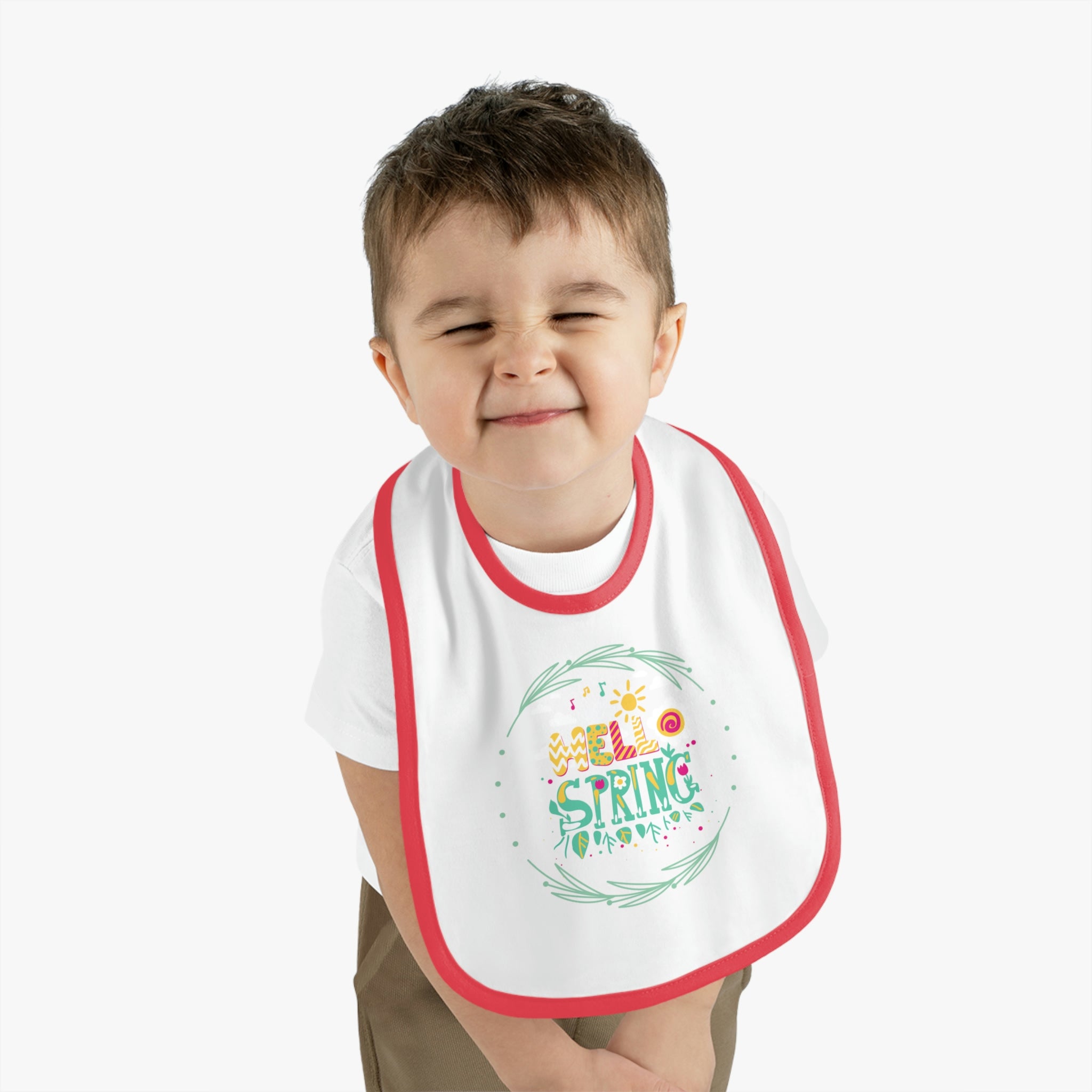 Hello Spring Baby Contrast Trim Jersey Bib