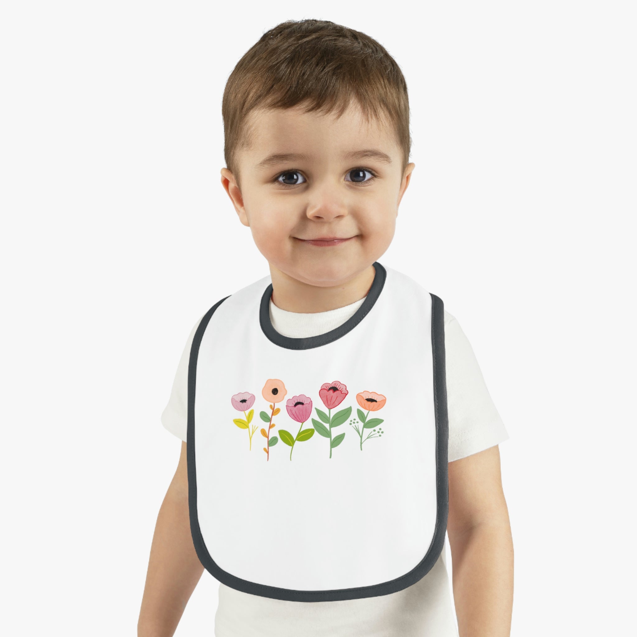 Spring Flowers Baby Contrast Trim Jersey Bib