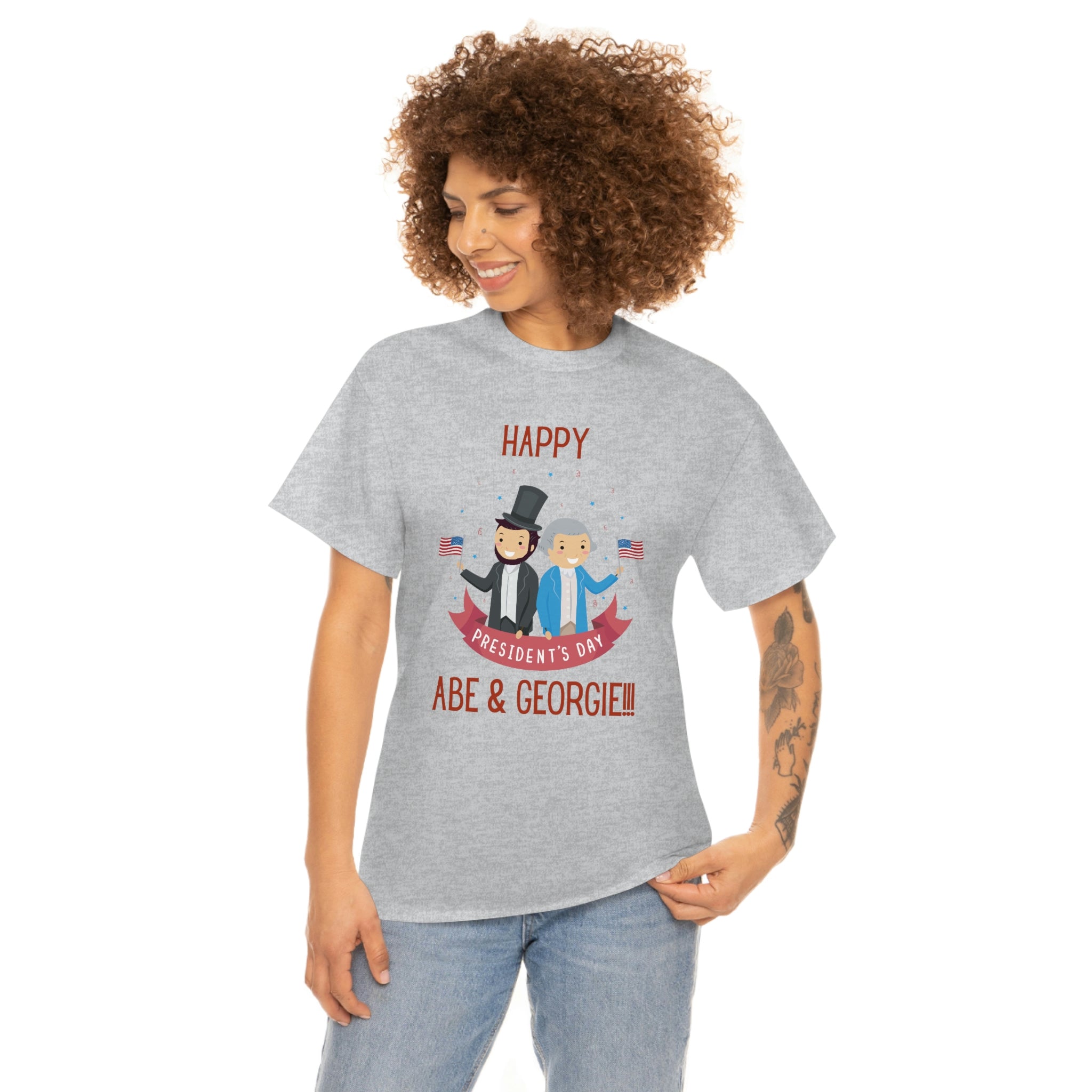 Happy President's Day Abe & George!!! Unisex Heavy Cotton Tee