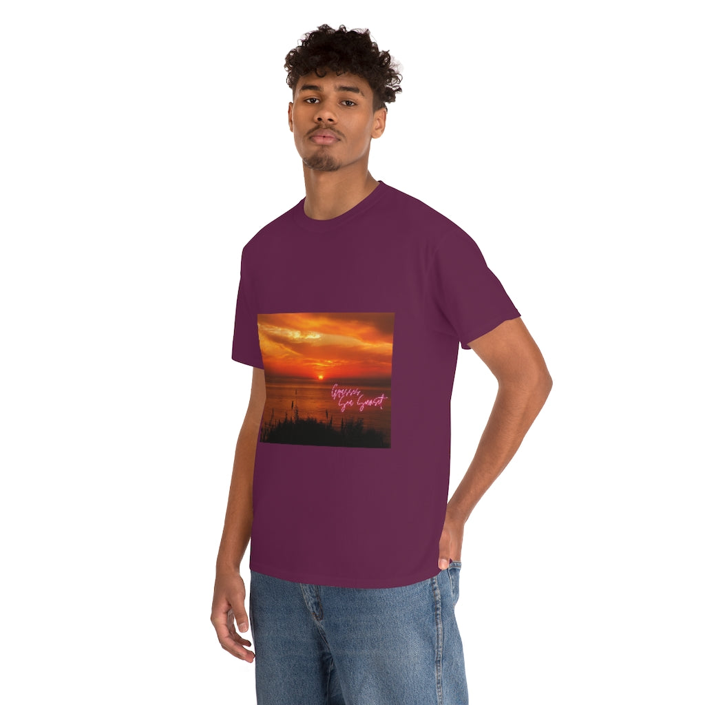 Grasses Sea Sunset Unisex Heavy Cotton Tee