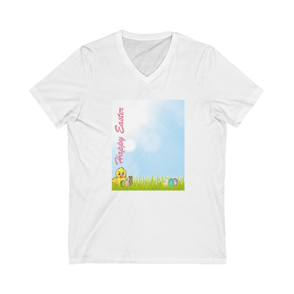 Happy Easter Unisex Jersey Short Sleeve V-Neck Tee