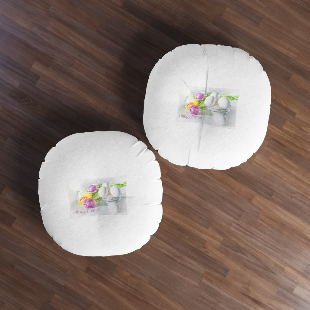 Happy Easter Tufted Floor Pillow, Round