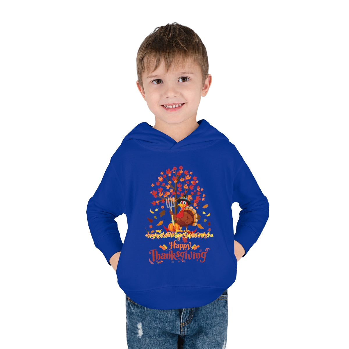 Happy Thanksgiving Turkey Pilgrim Toddler Pullover Fleece Hoodie