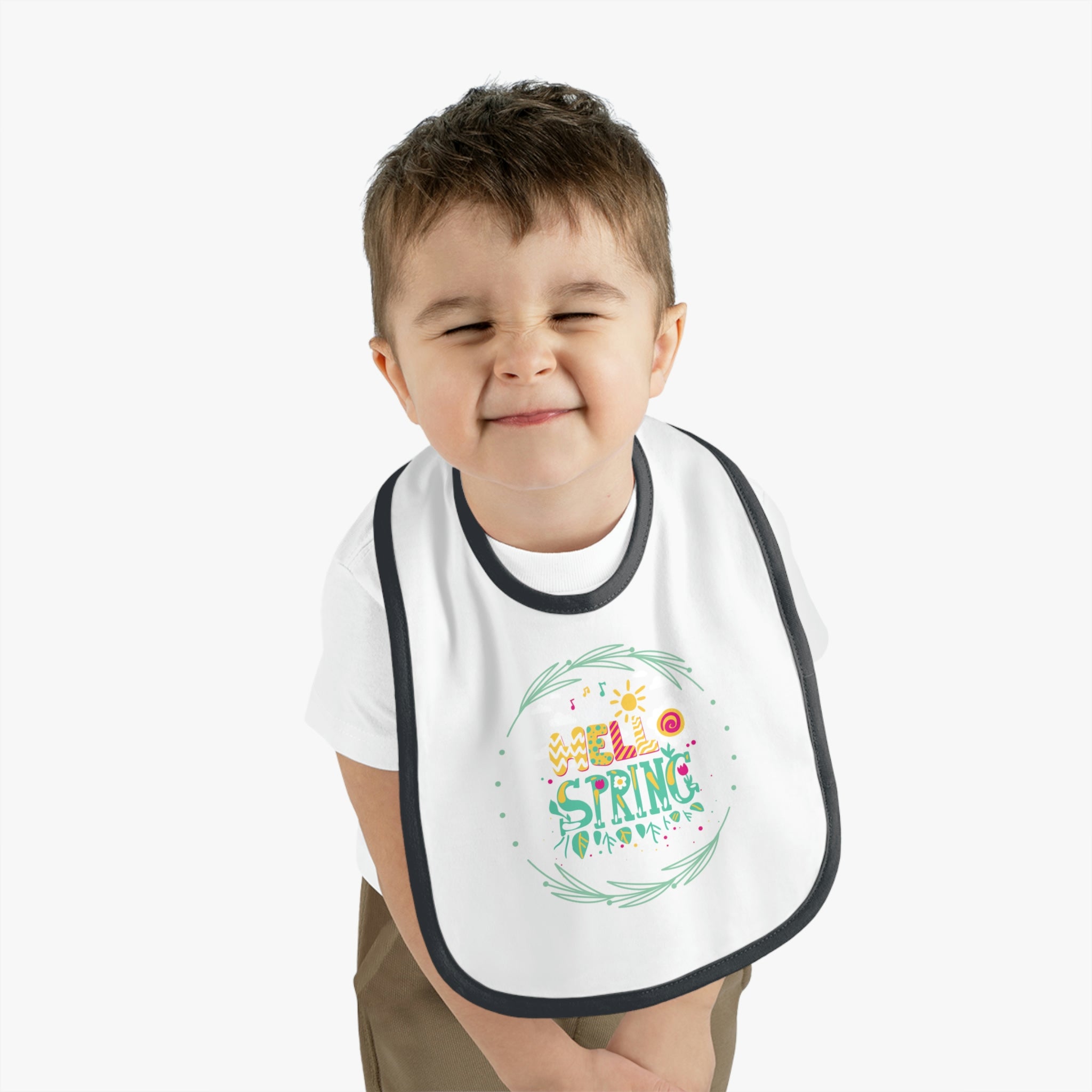 Hello Spring Baby Contrast Trim Jersey Bib